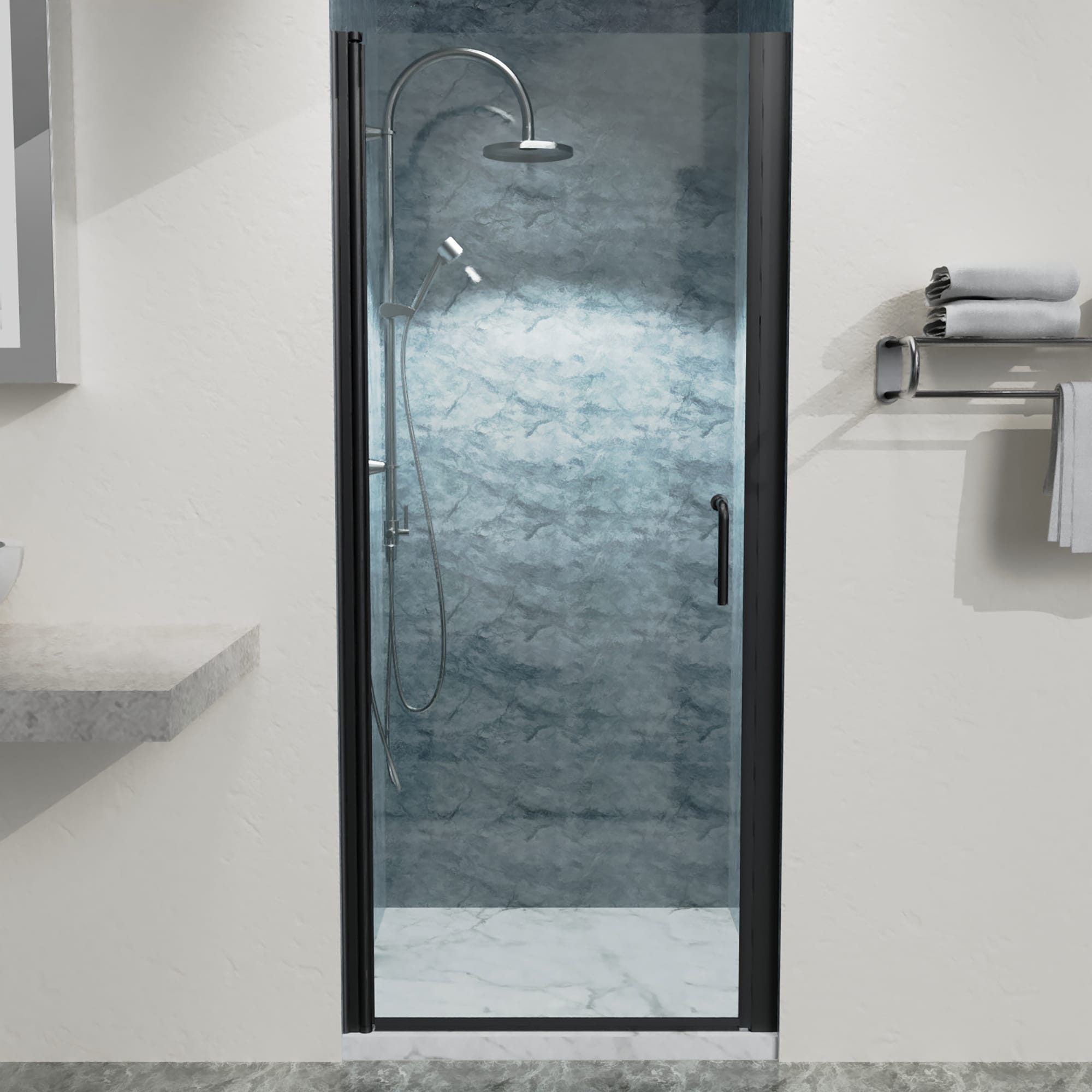 Lordear LD-AUG0911BL Matte Black 32-in to 33-in W x 72-in H Frameless Pivot Soft Close Shower Door 1/4-in Thick Clear Glass