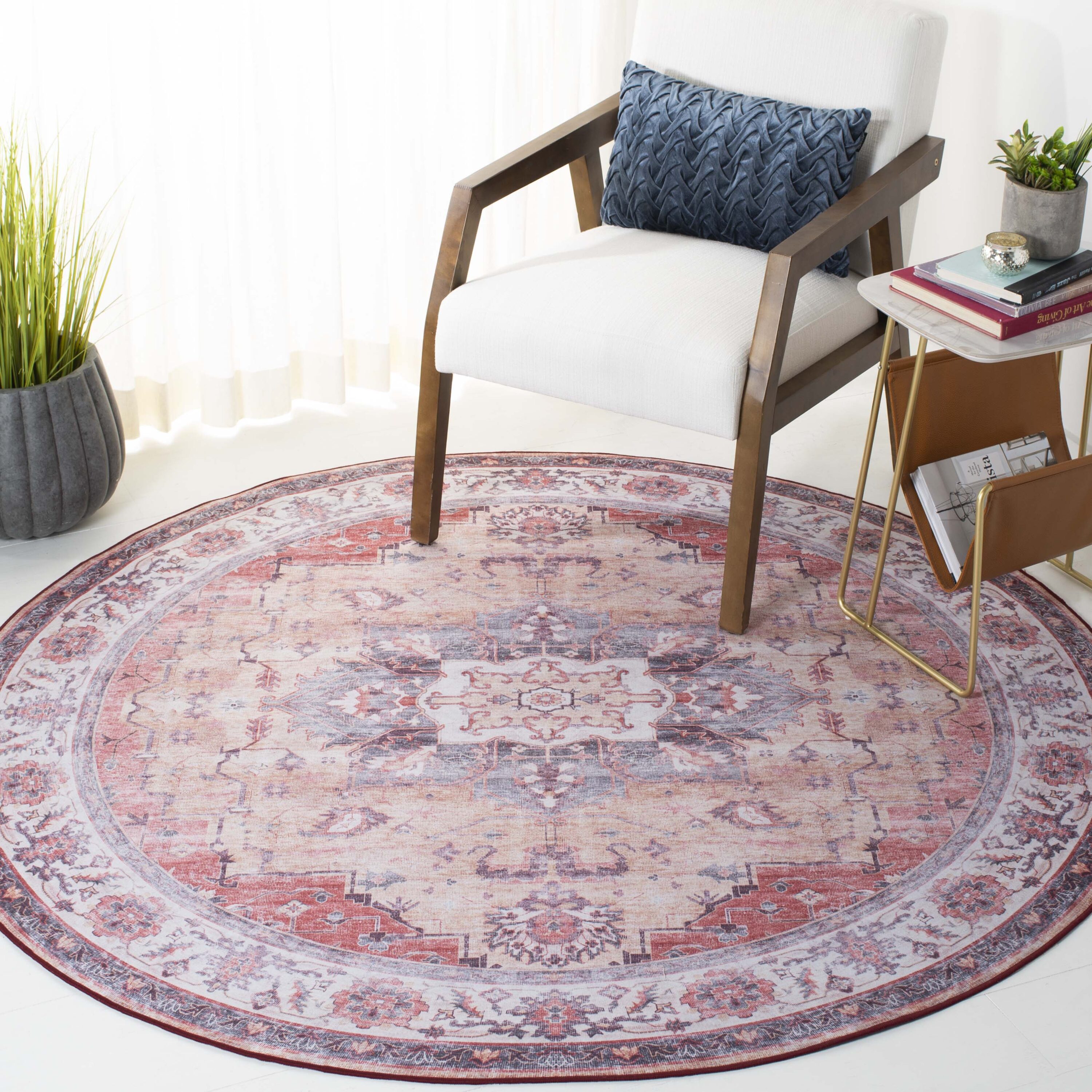 Safavieh TSN163P-6R Tucson 6 x 6 (ft) Loomed Polyester Rust/Beige Round Indoor Border Machine washable Area rug