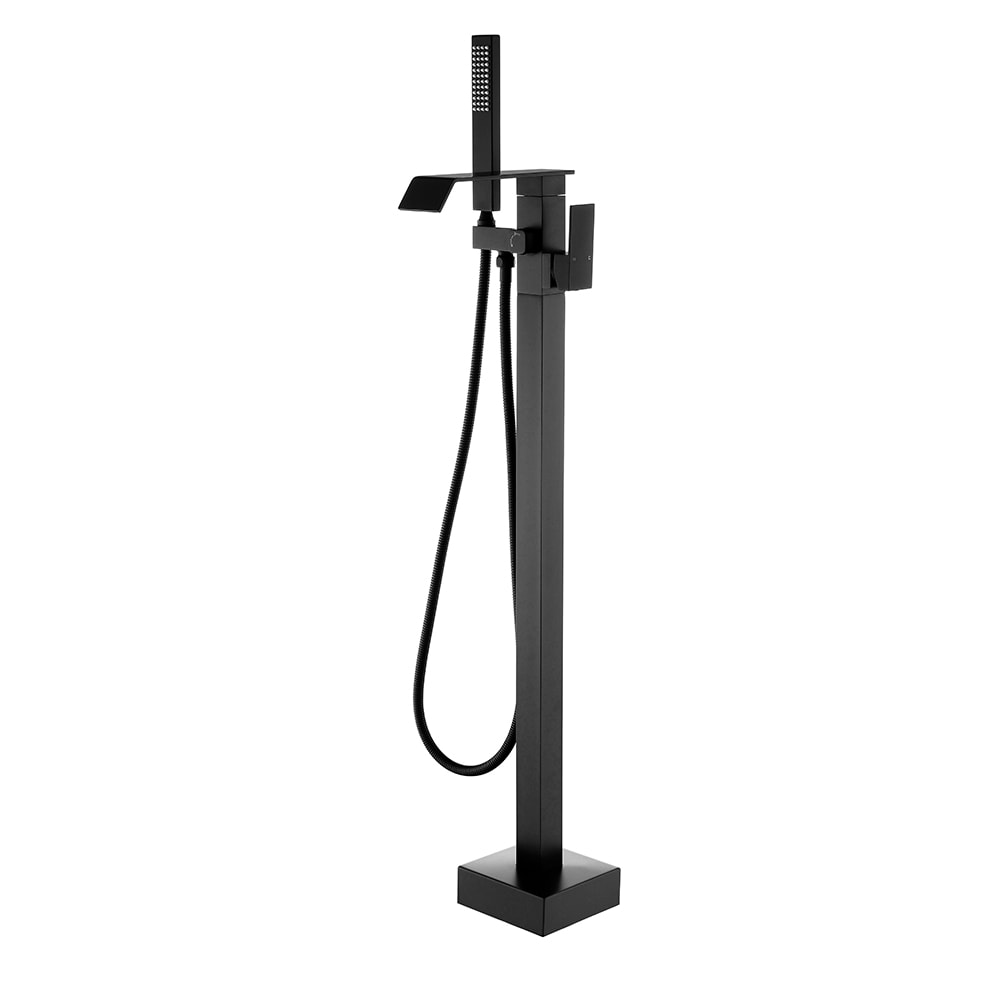 WELLFOR WASP002 Matte Black 1-handle Freestanding Waterfall Bathtub Faucet with Hand Shower ( Valve Included )