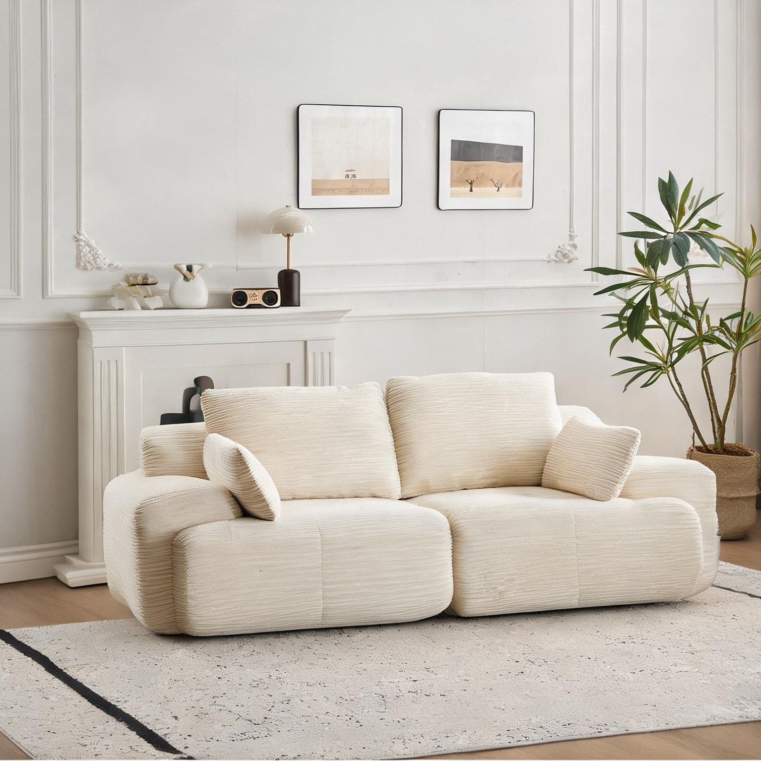 sunjurt 45.3 x 16.1 x 16.1 in Sectional Sofa featuring No-Assembly Beige Corduroy Modular Sofa with Pet-Friendly Living Rooms