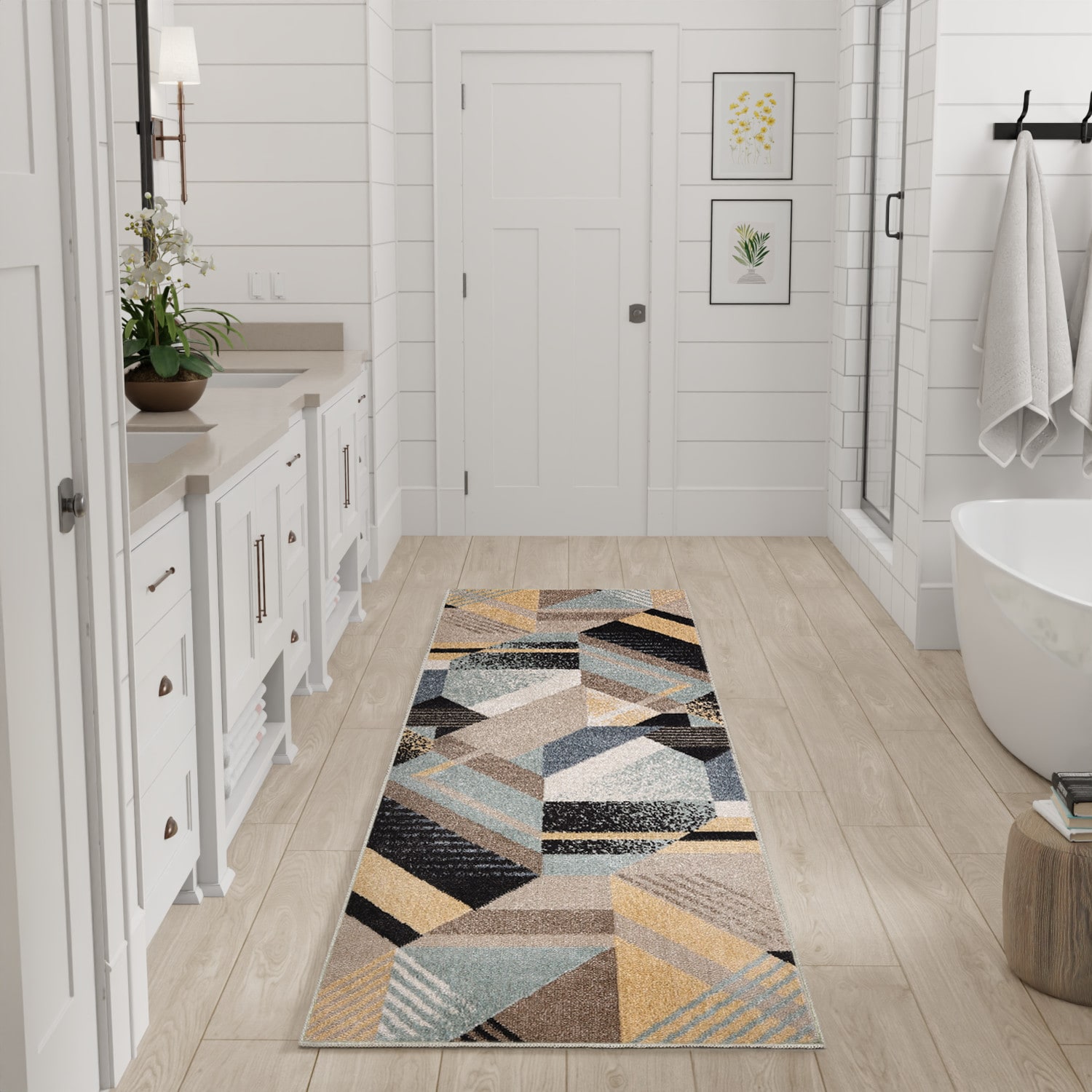 Nourison Home 099446992963 Washable Decor 2 x 6 (ft) Polyester Blue Multicolor Rectangular Indoor Abstract Machine washable Runner rug