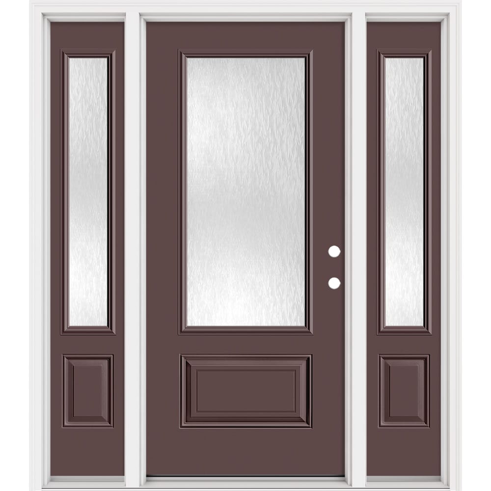 Masonite 321404 Steel Doors Series 64-in x 80-in x 4-9/16-in Steel 3/4 lite Left-hand inswing Currant Painted Prehung Front Door with Sidelights with Brickmould Insulating core