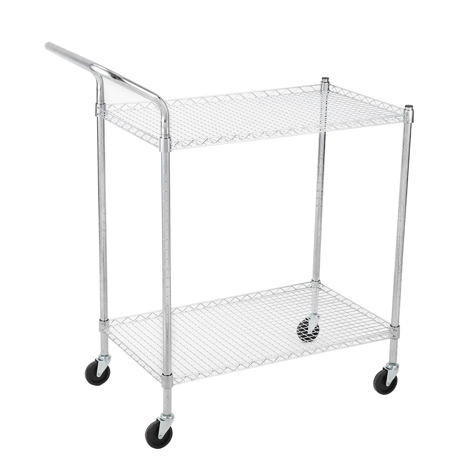 GarveeLife Heavy Duty Commercial Utility Cart 2/3 Tier Metal Wire Rolling Service Cart with High Handle Locking Wheels Adjustable Shelves