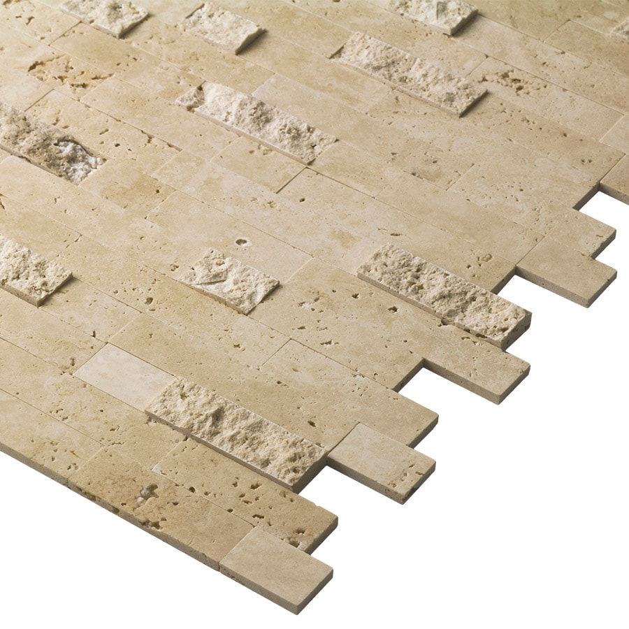 Peel&Stick Mosaics Peel and Stick Stacked Travertine 12-in x 12-in Multi-Finish Natural Stone Travertine Linear Mosaic Peel & Stick Tile