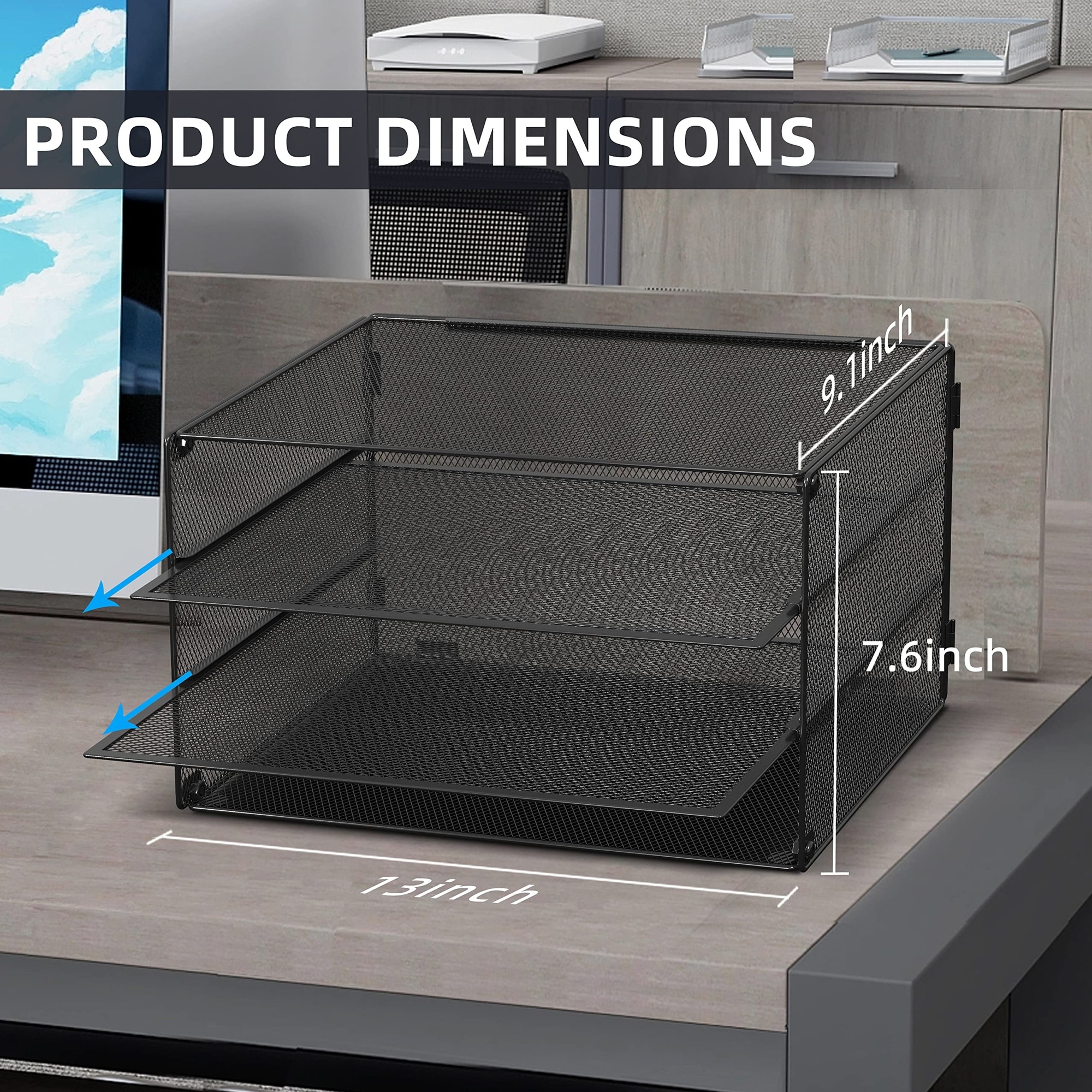 UUDULY 3 Tier Letter Tray Paper Organizer Mesh Metal Desk File ...