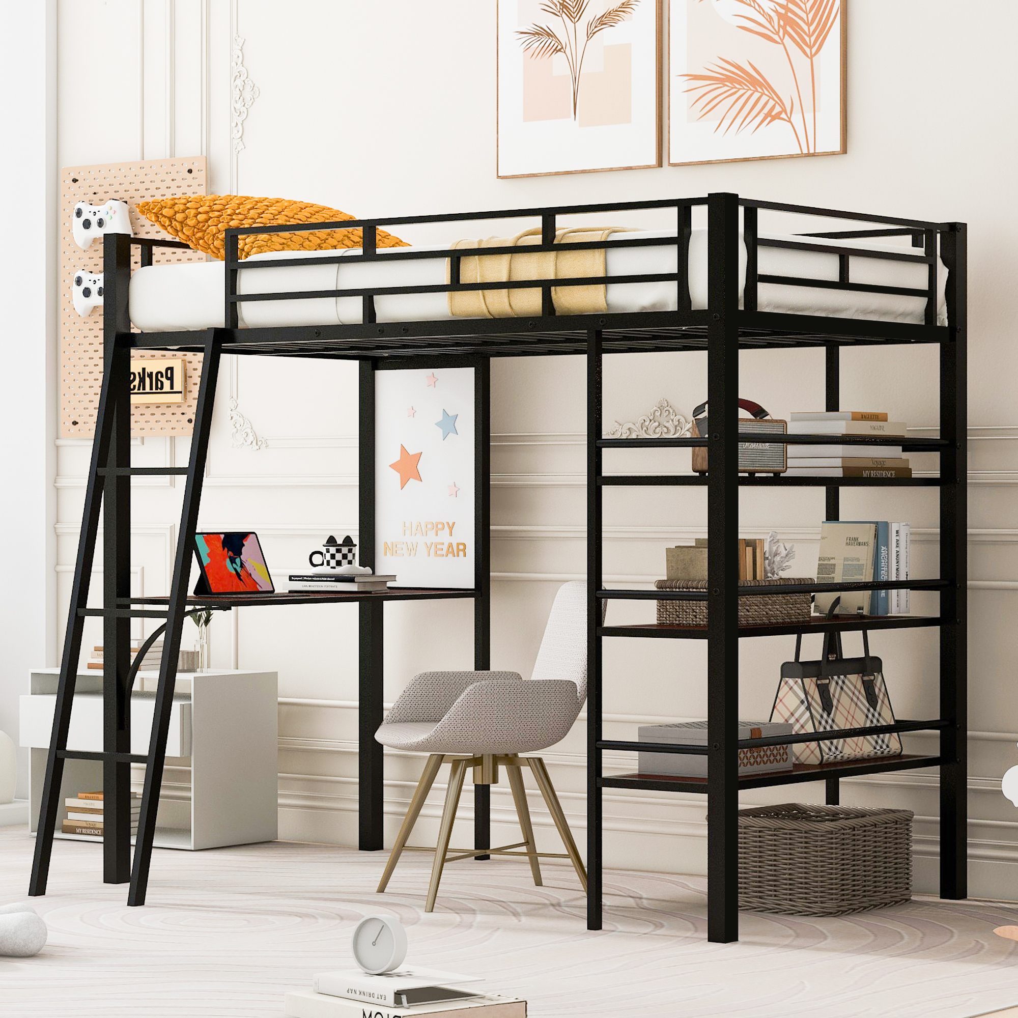 Yiekholo LL-1827AAB Black Twin loft Bunk Bed