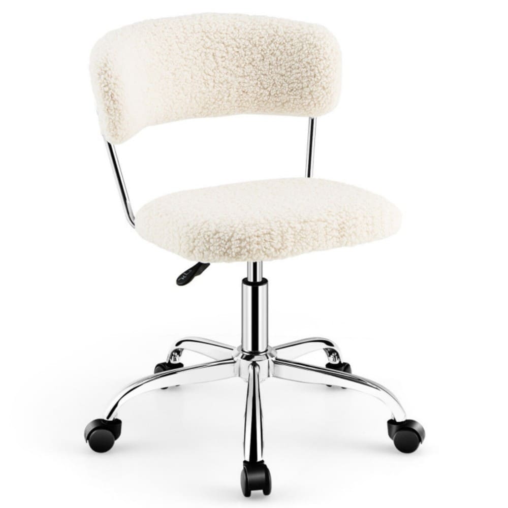 Fenbeli Sherpa Upholstered Swivel Desk Chair with Adjustable Height and 5-Caster Base