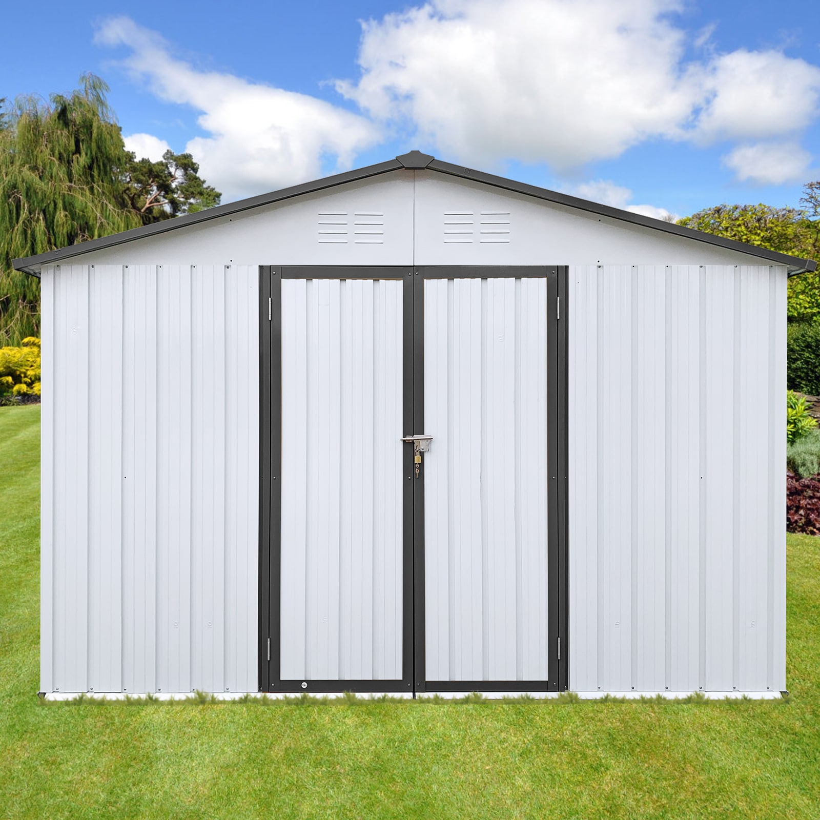 WELLFOR GT-HPY-3292LS+ 10-ft x 12-ft GZ Outdoor Tool Galvanized steel Storage Shed