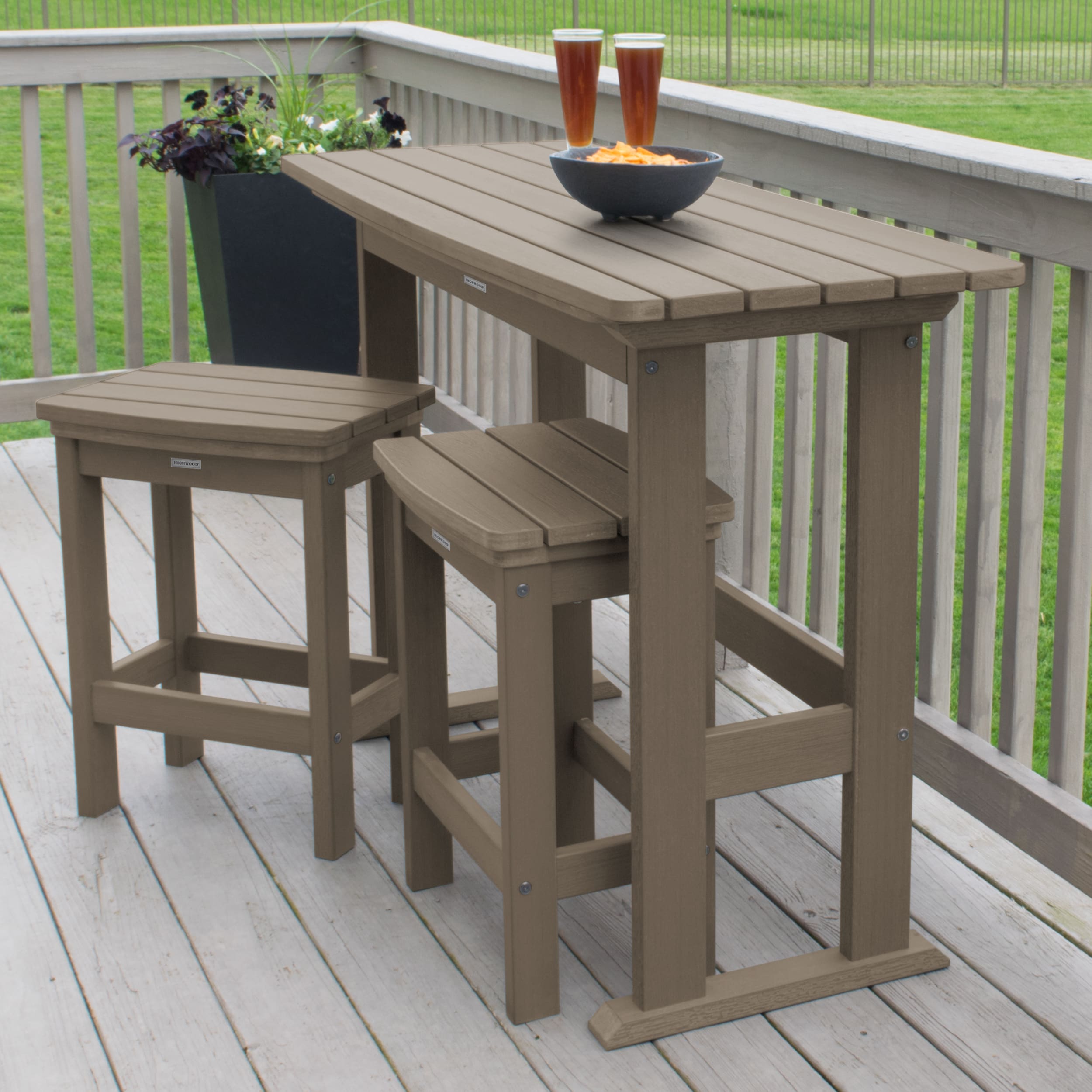 highwood AD-KITBALC1-WBR Lehigh 3 -Piece Woodland Brown Counter height Plastic Rectangle Table with 2 Stationary Chairs