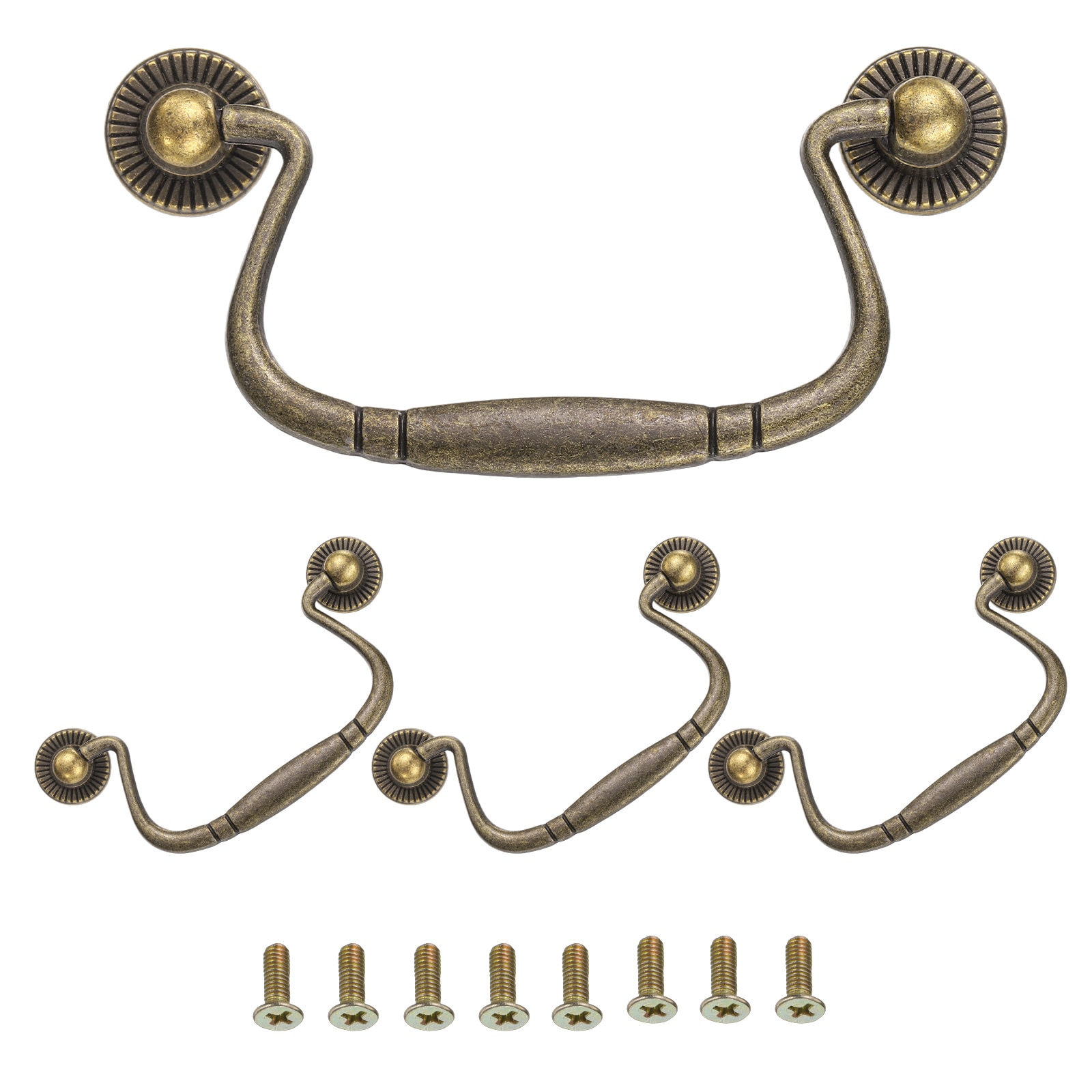 Unique Bargains 4pcs Bail Pull Handle 4 Inch Bail Drawer Pull Swing Drawer Pulls 81mm/3.2 Inch Hole Centers for Wooden Dresser Cupboard Bronze