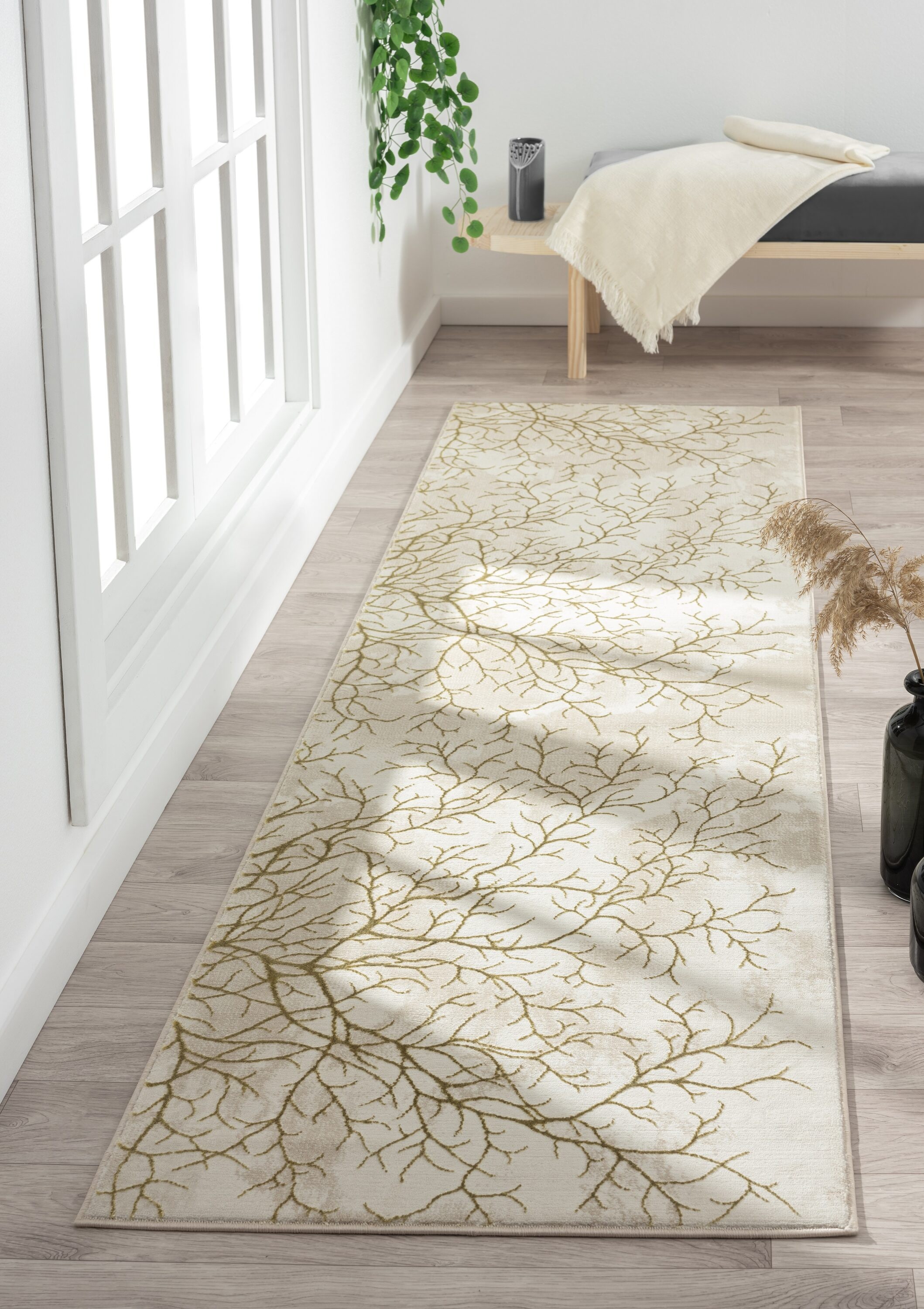 MDA Rugs KS0428 Ksamil 2 x 8 (ft) Polypropylene Beige and Gold Rectangular Indoor Abstract Runner rug
