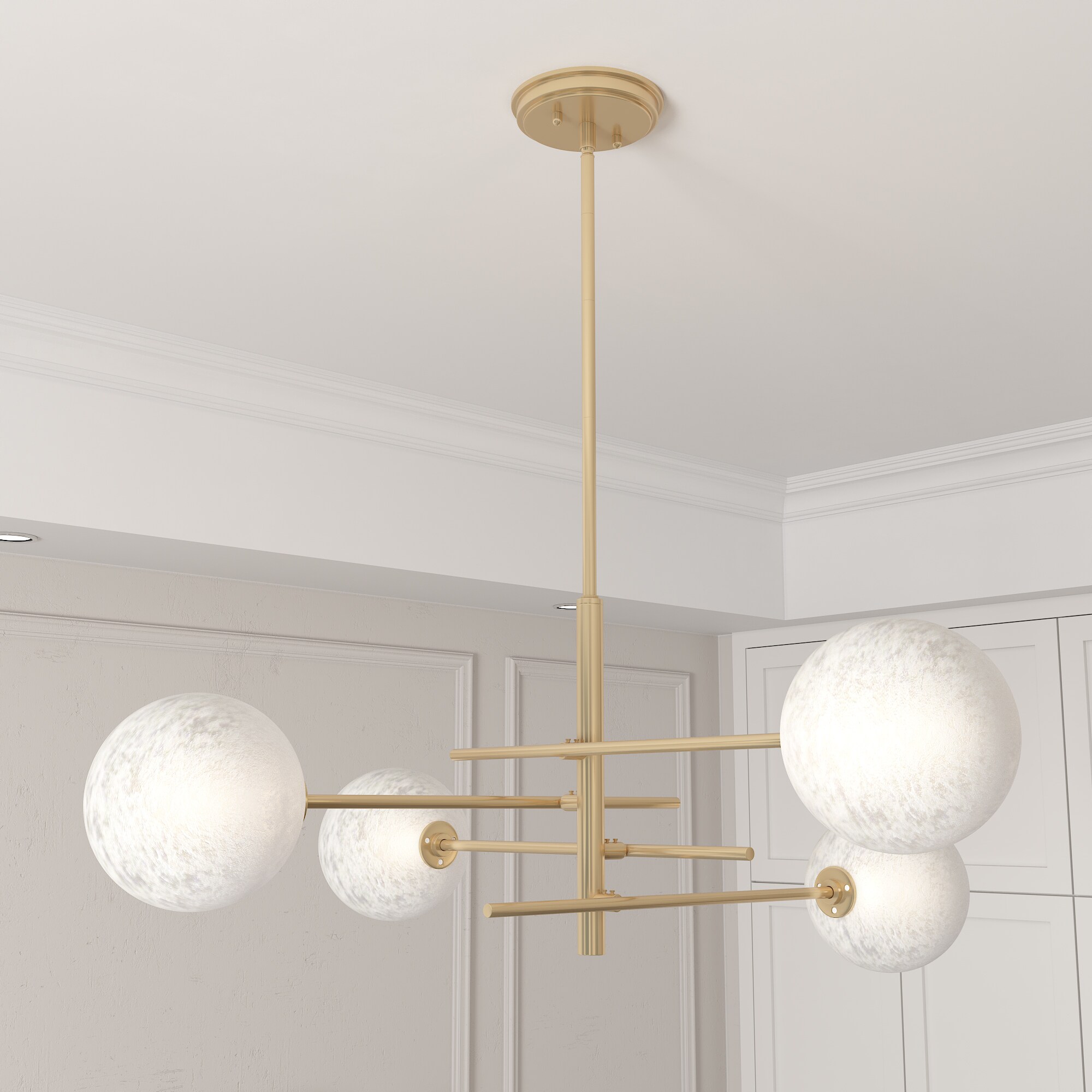 ACROMA 20114BGMO Darell 4 -Light Matte Gold Modern/contemporary Bare bulb For Use in Bedrooms, Dining Rooms, Foyers, Kitchens, Living Rooms Chandelier
