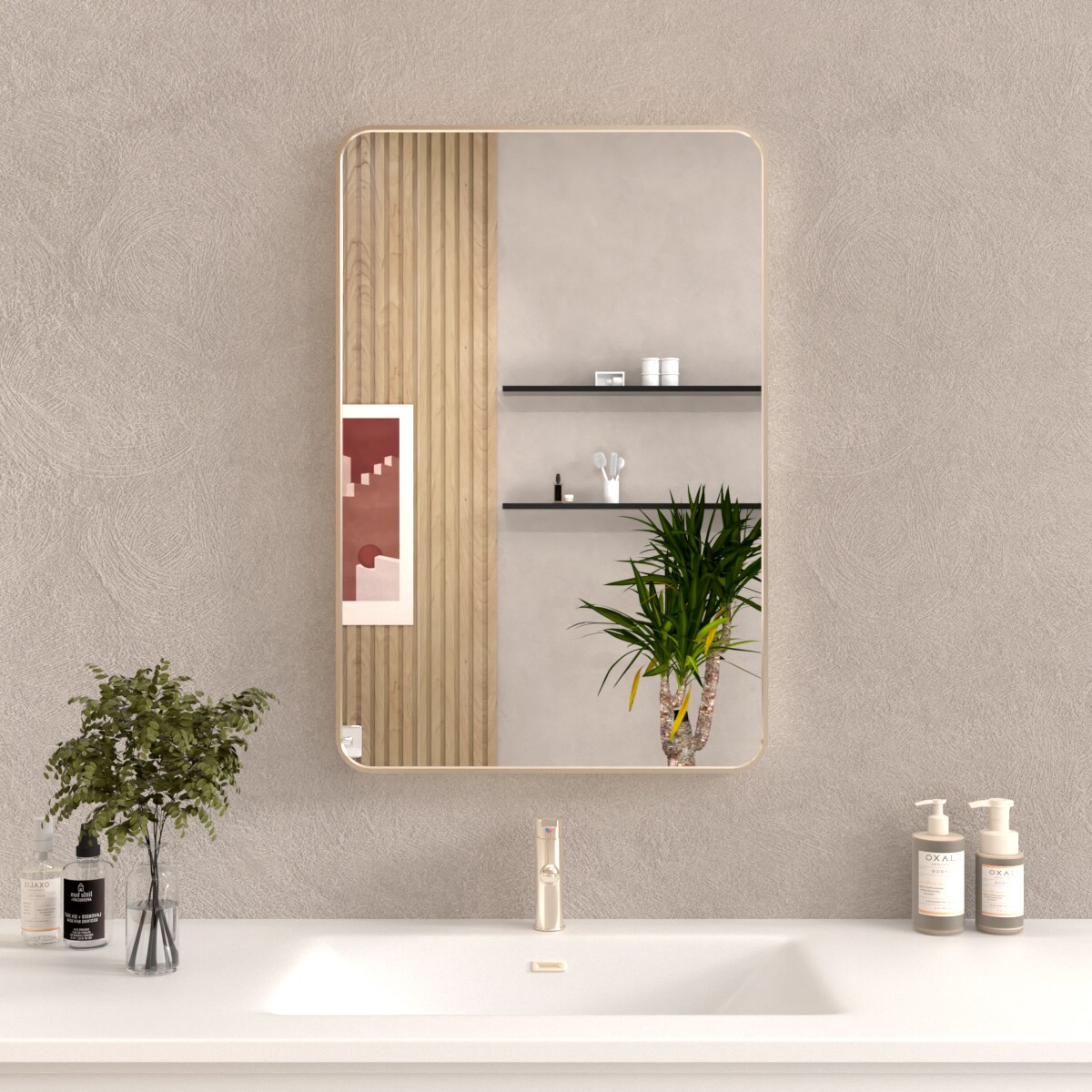 ToolCat SF1-20-YT 24-in x 36-in Framed Rectangle Bathroom Vanity Mirror ( Brushed Nickel )