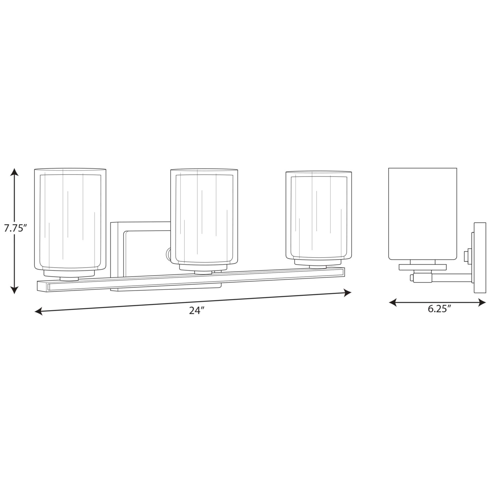 Mast 24" Brushed Nickel 3-Light Bath Vanity with Clear and Etched Glass Shades