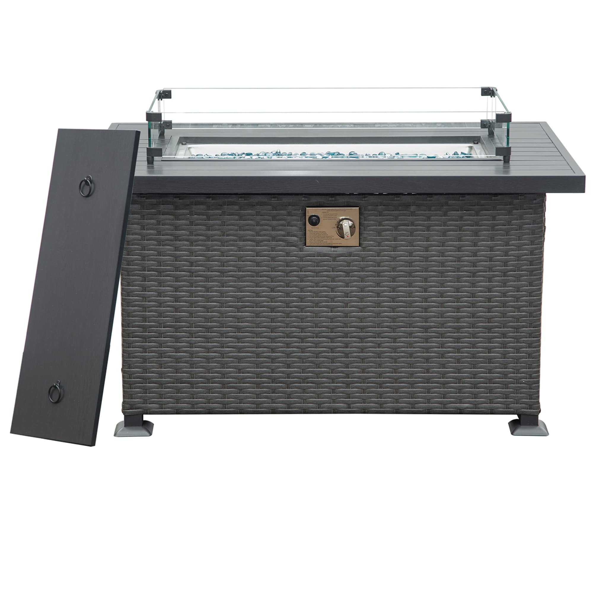 Clihome CL-DOLS035 27-in W Dark Gray Wicker Rectangle Tabletop Liquid propane Fire pit table