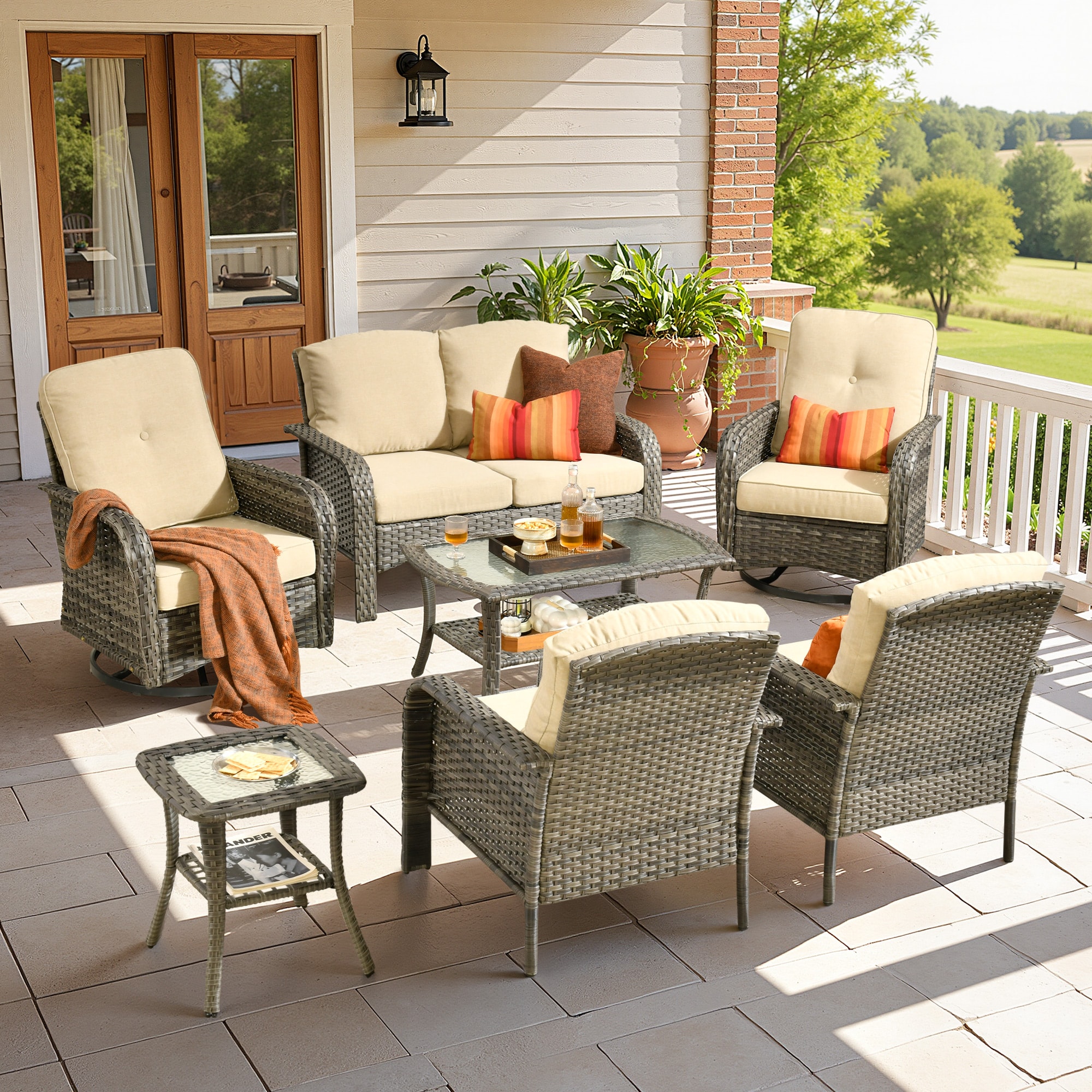 ALTRIGUS 6LYZGNCGNDS60071AL 7 -Piece Wicker Patio Conversation Set with Beige Cushions