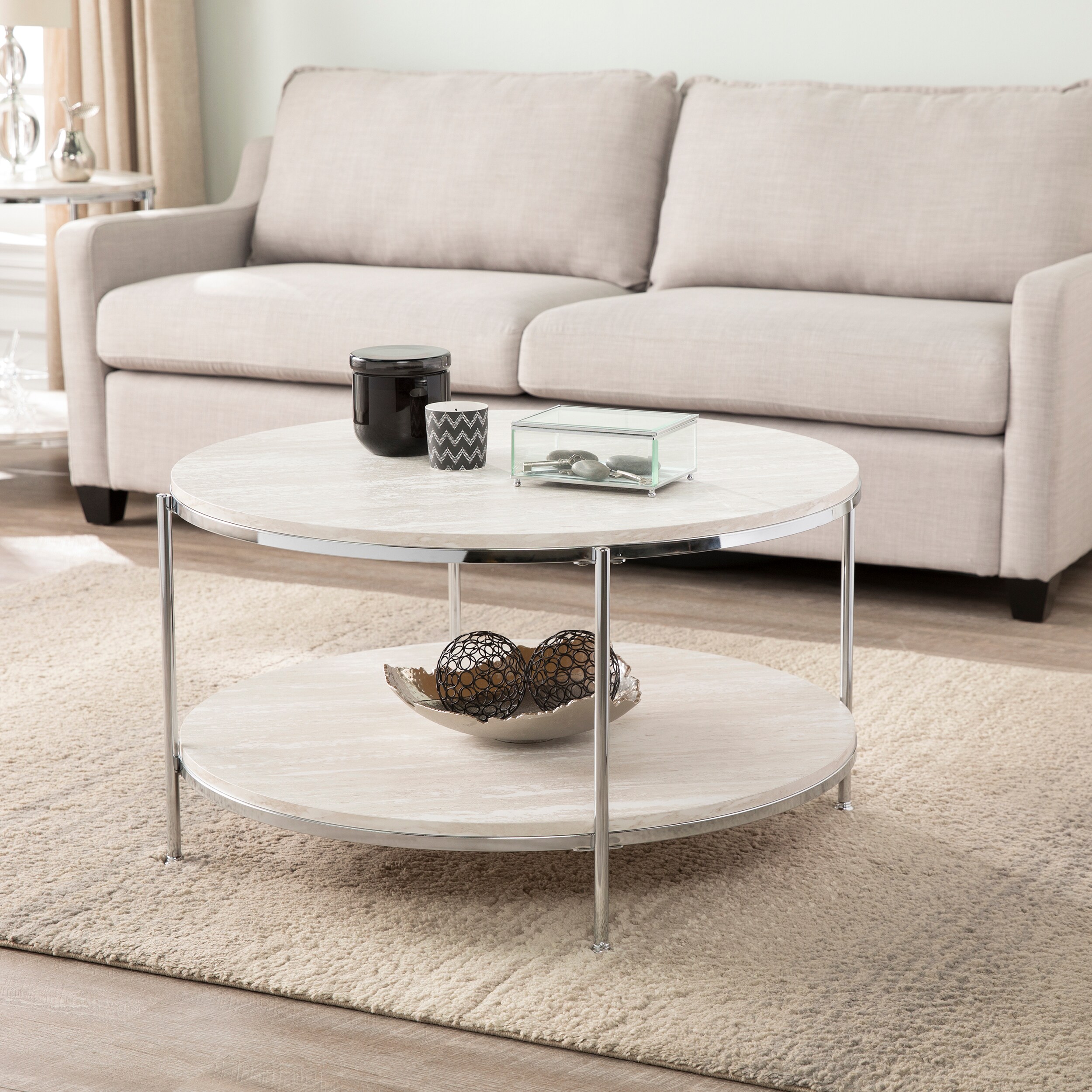 Safavieh CK5740 Silas Round Faux Stone Cocktail Table