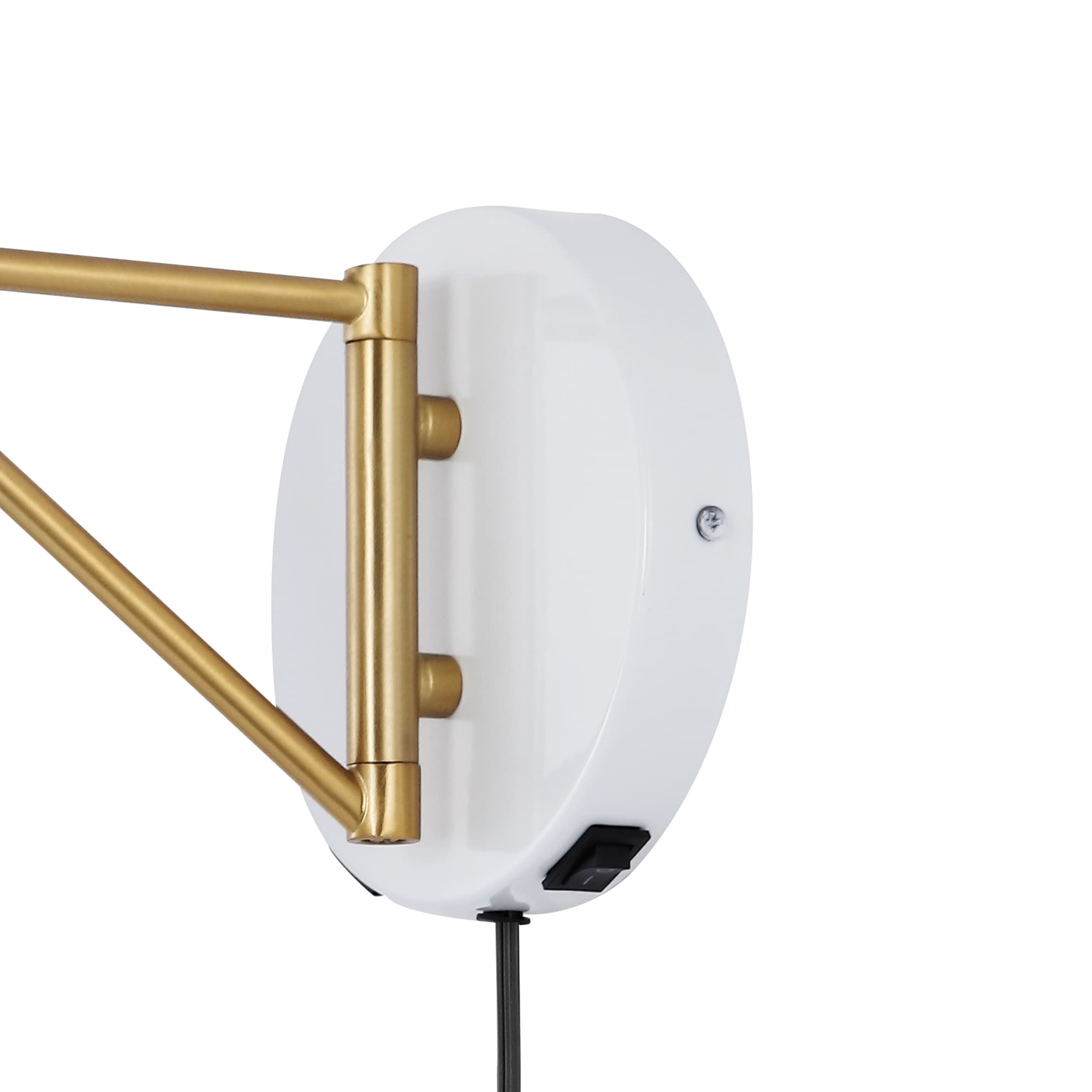 White and Brass Gold Iron Swing Arm Wall Sconce with USB Charging Port