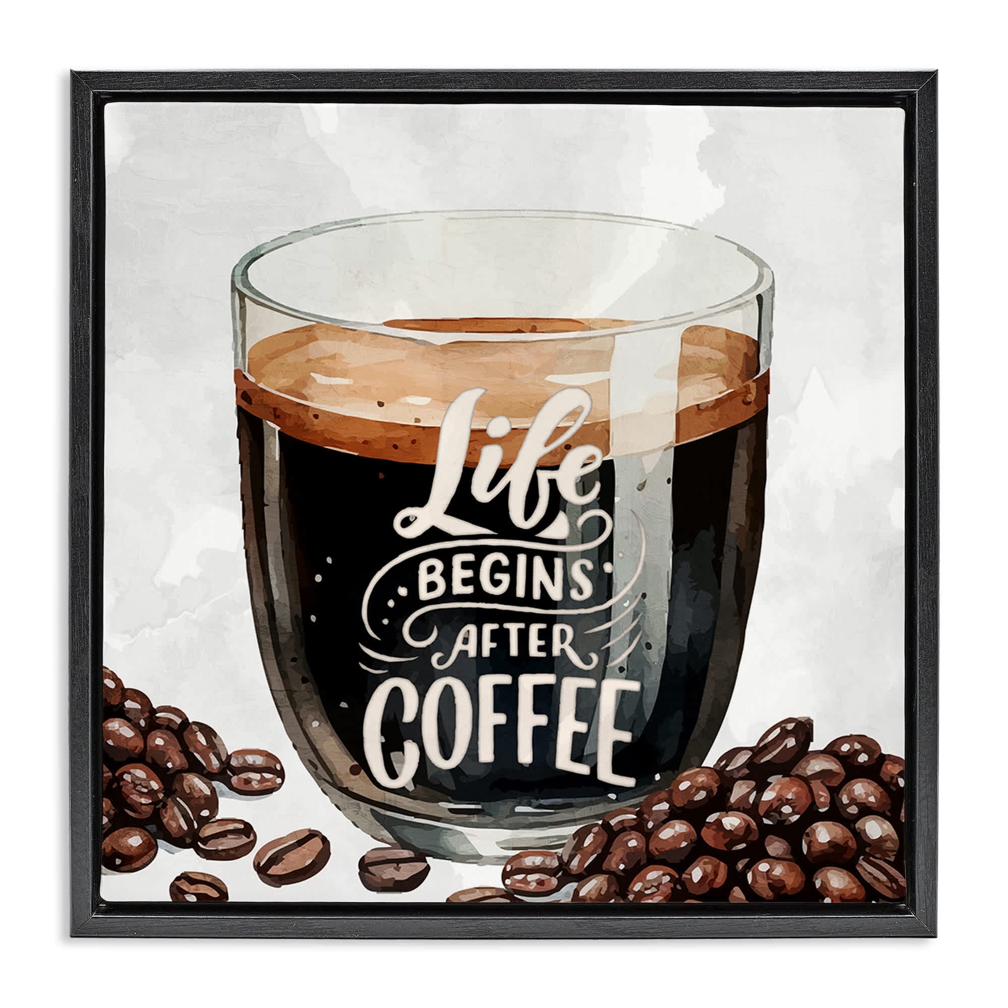 Stupell Industries BS-477-FFB-17X17 Life Begins After Coffee Floating Frame design by Kim Allen