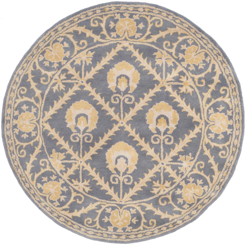 Handmade Blue and Gold Round Wool Tufted Area Rug