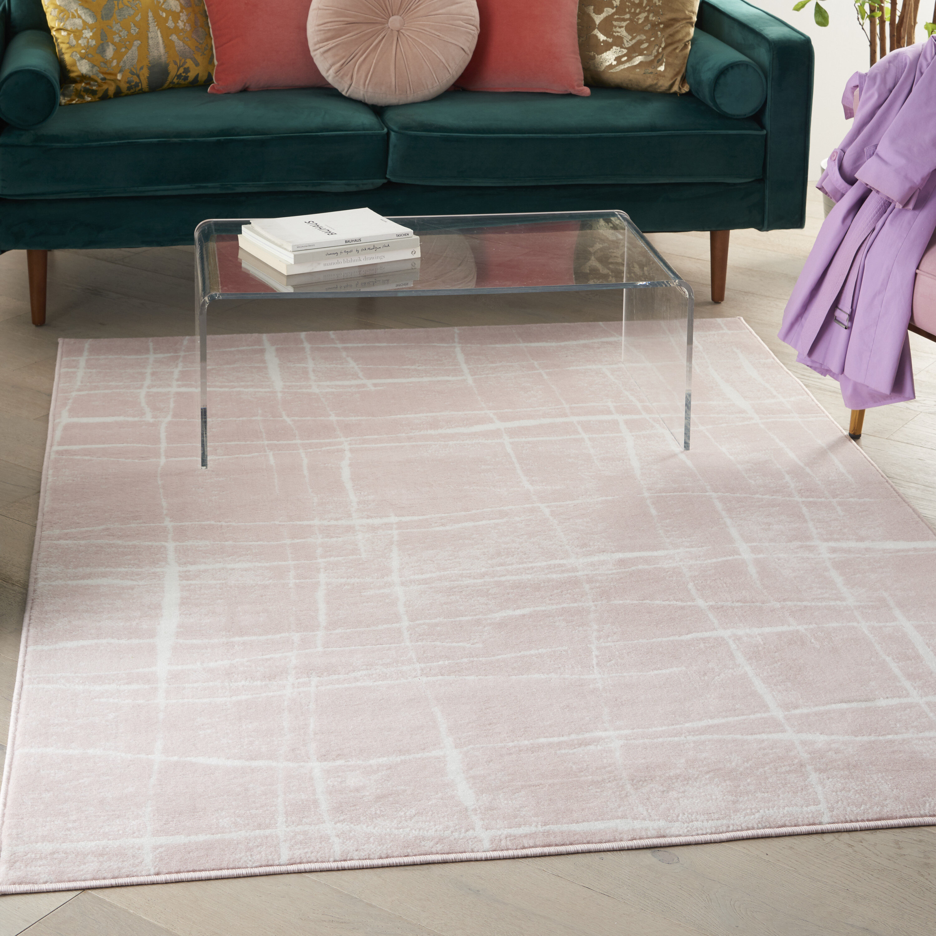 Nourison 99446833150 Whimsicle 6 x 9 (ft) Loomed Polypropylene Pink Ivory Rectangular Indoor Distressed/Overdyed Area rug