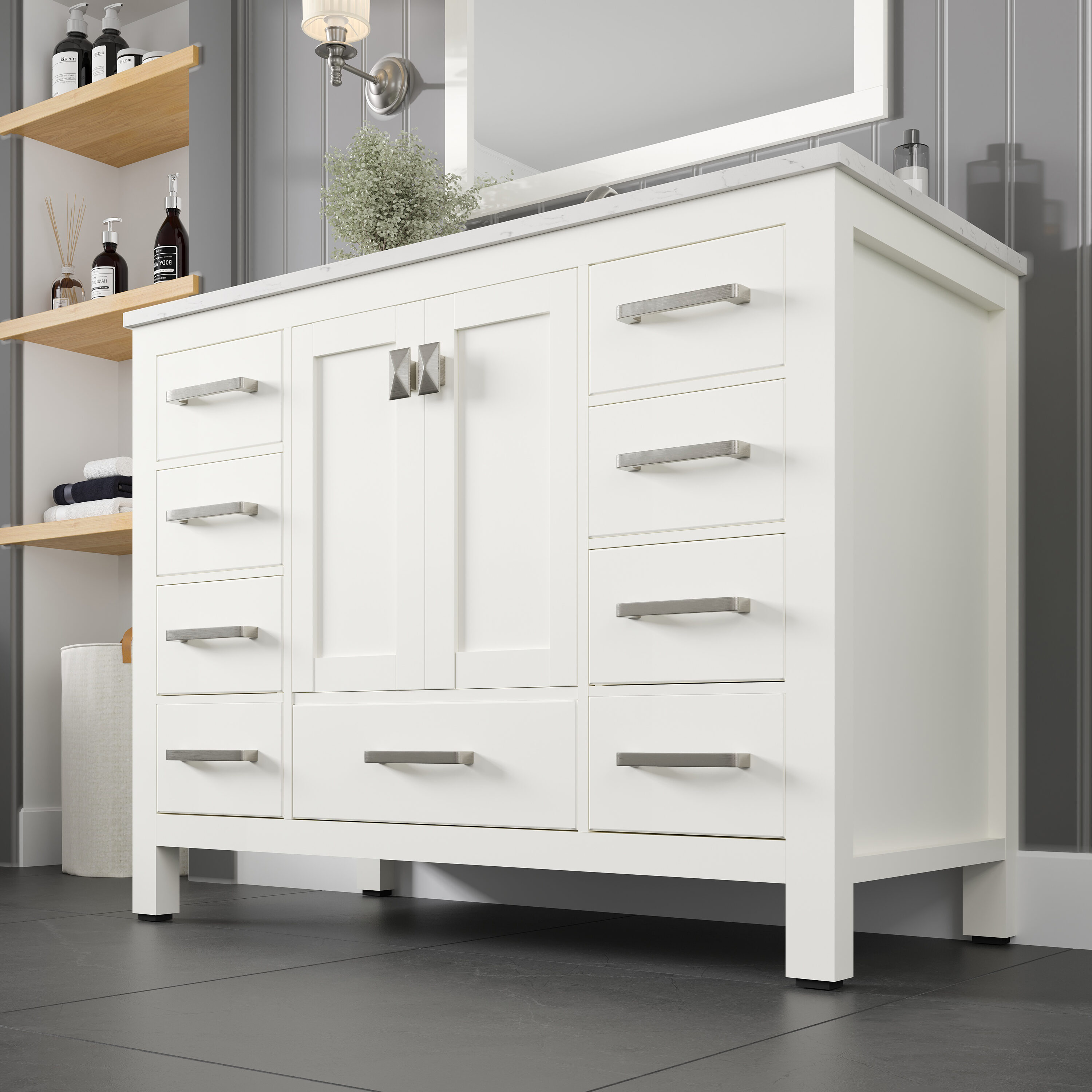 Aberdeen 42" White Marble Single Bathroom Vanity