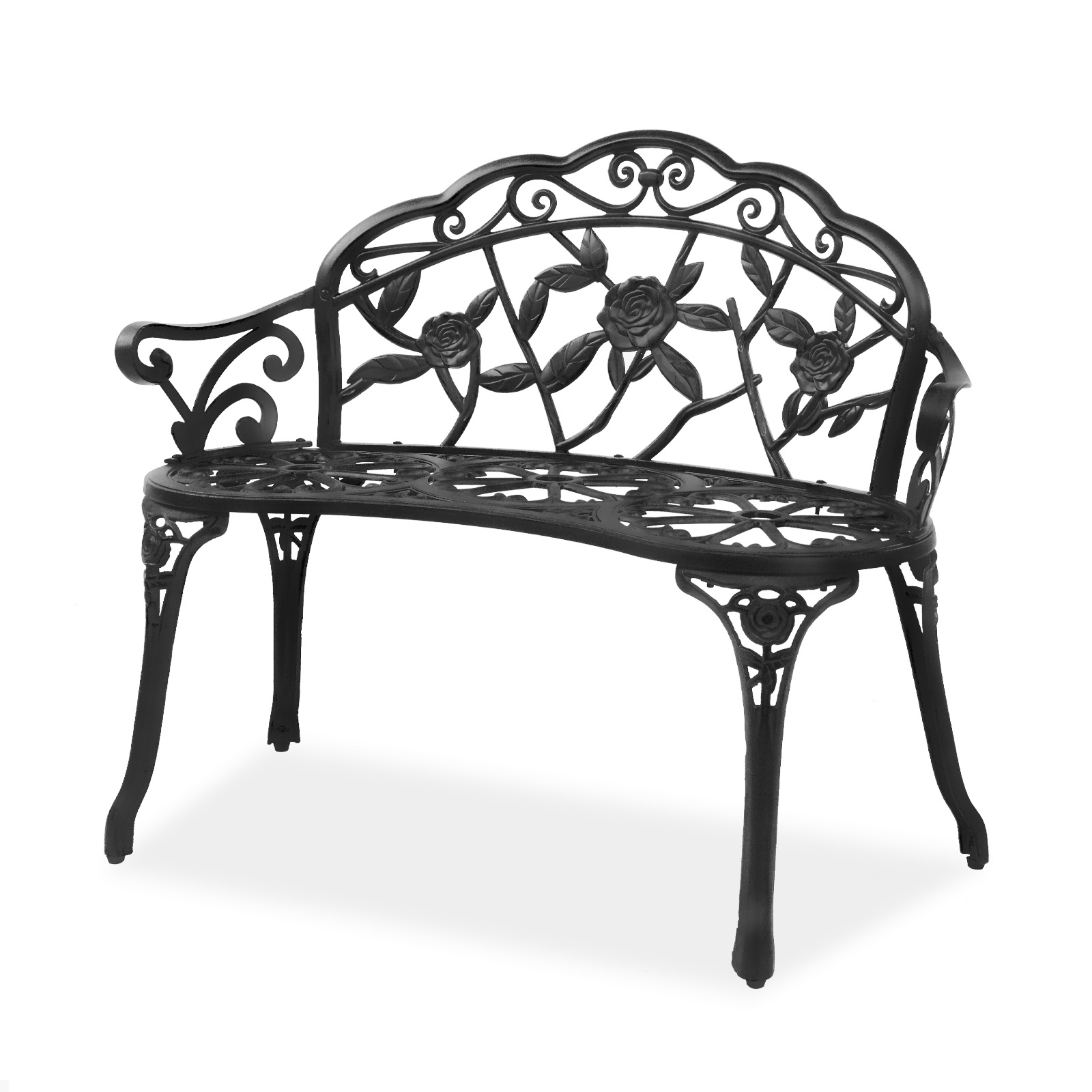 Winado LO1G56000666 Aluminum Bench 38.5-Inches W x 31-Inches H Black Aluminum Garden Bench