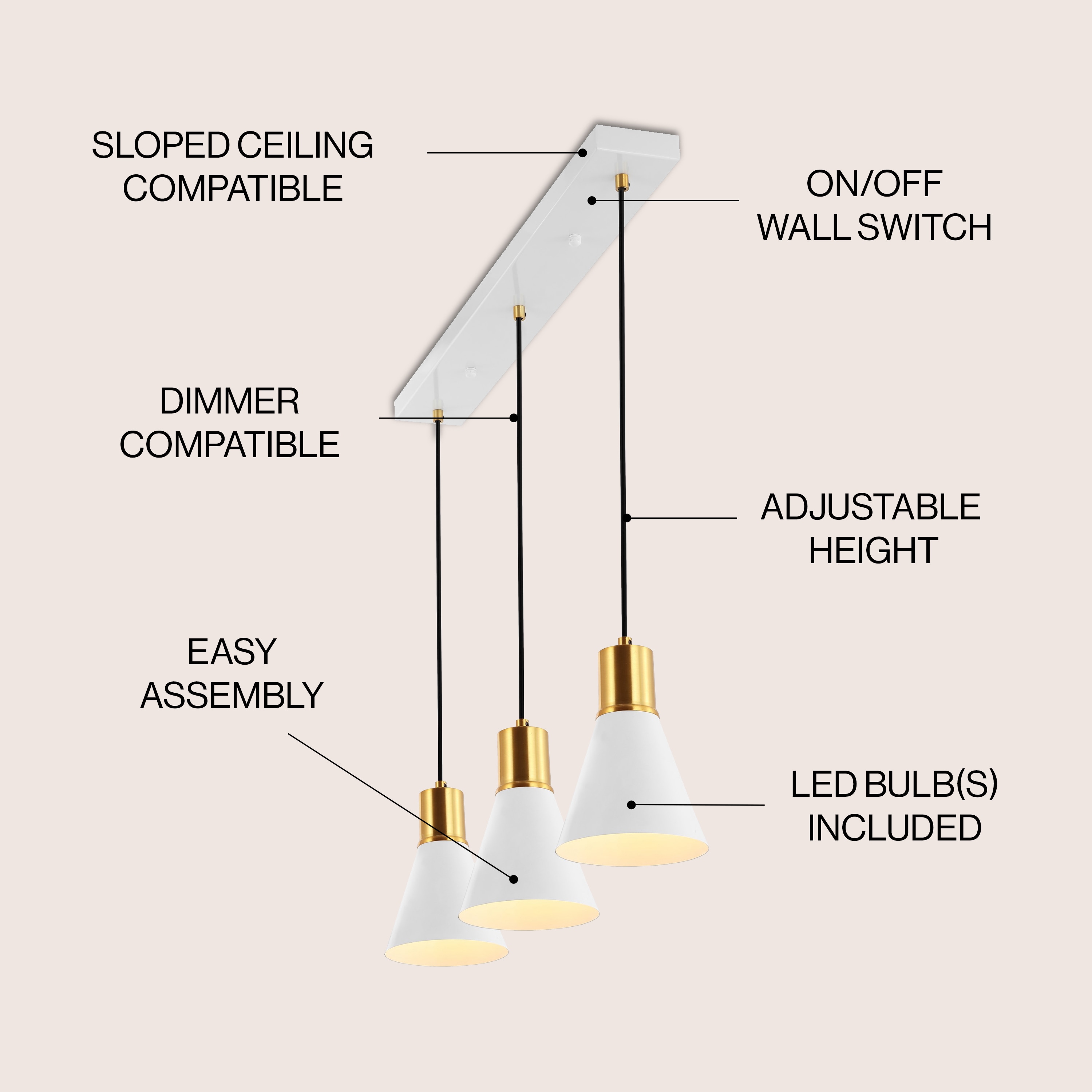 Apollo White and Brass Gold 33.5" Adjustable Linear LED Pendant