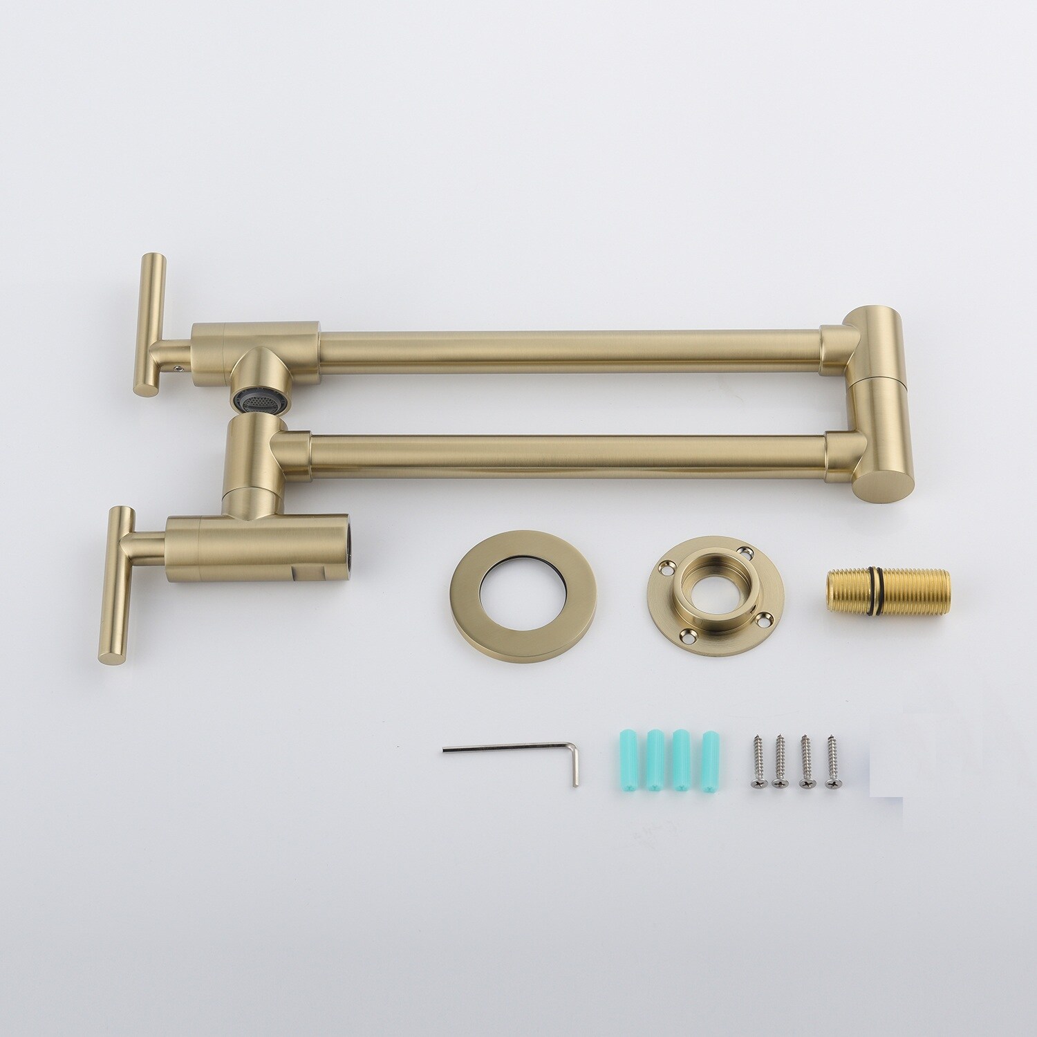Flynama Gold Double Handle Wall-mount Pot Filler Kitchen Faucet in the ...