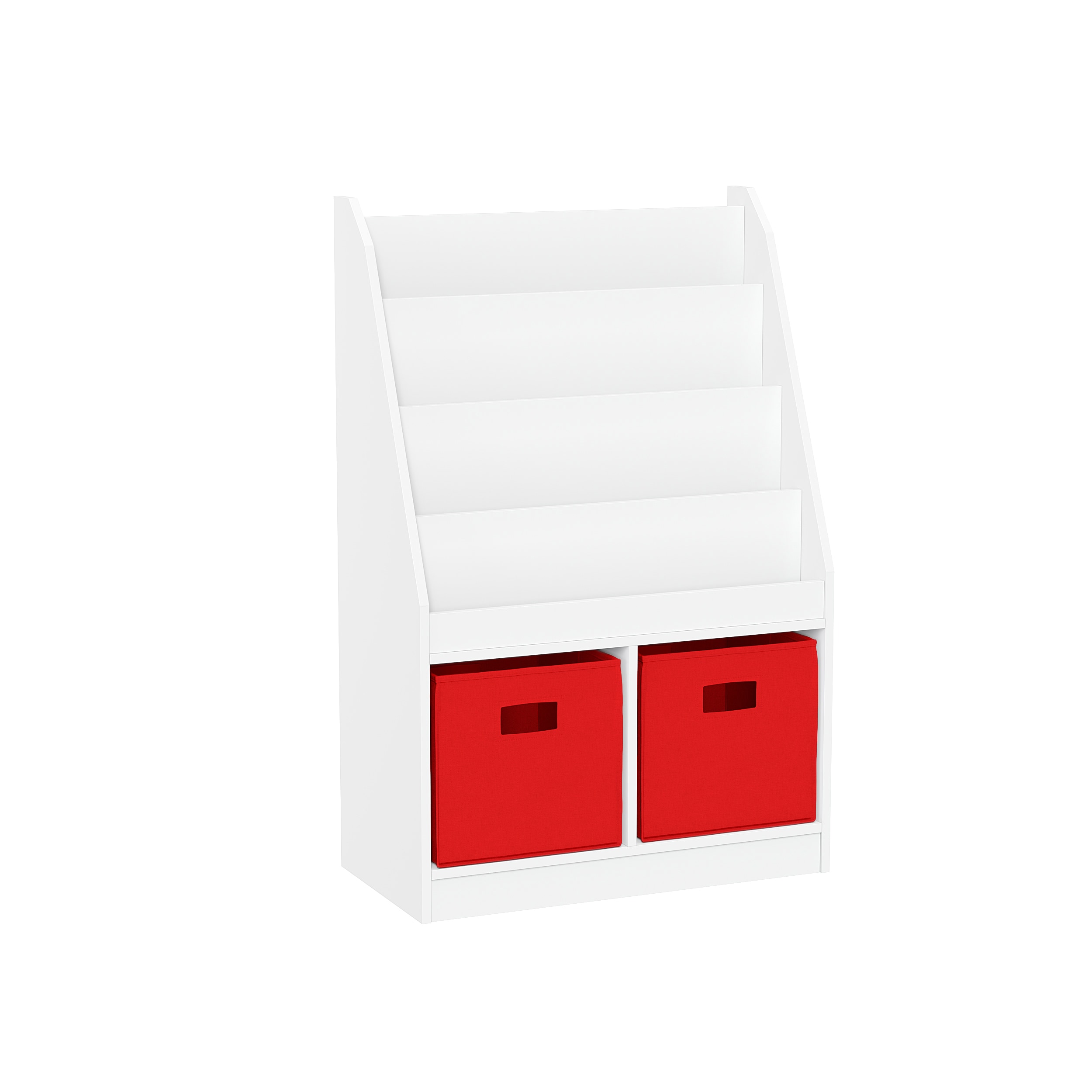 RiverRidge 02-308K White with 2 Red Bins 2 -Compartment Kids book rack ( 23.5-in W x 36-in H x 11.81-in D )