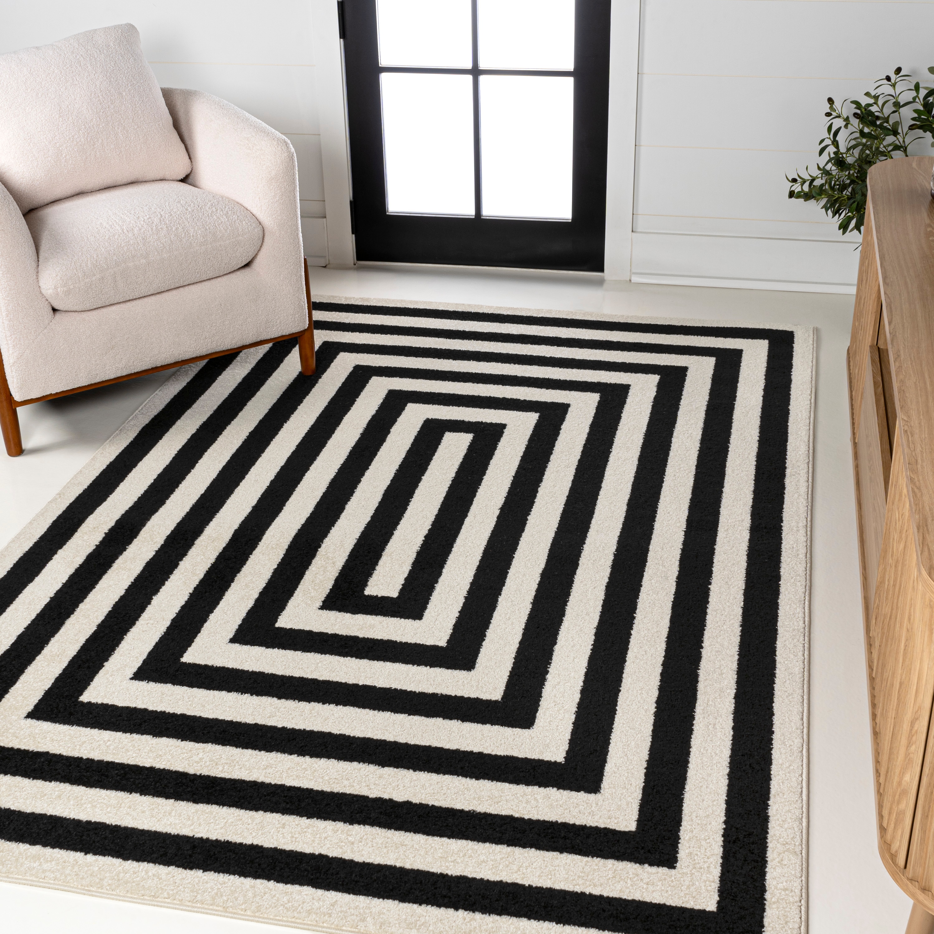 JONATHAN  Y MOH211F-9 MOROCCAN HYPE Bandol Mitre Stripe 9 x 12 (ft) Loomed Black/Ivory Rectangular Indoor Stripe Mid-Century Modern Pet Friendly Area rug