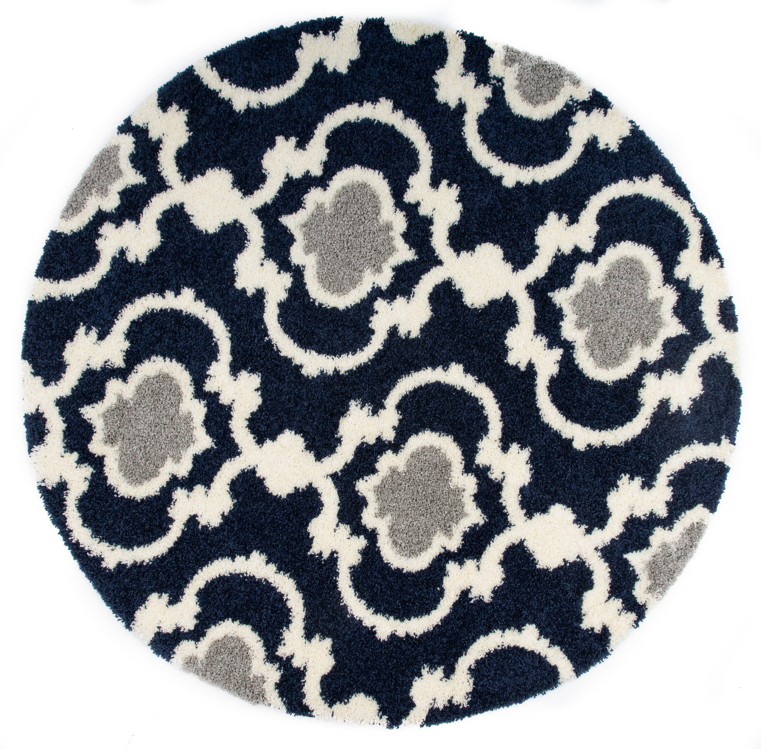 World Rug Gallery 2525NAVY6RND Harbor Shag 6 x 6 (ft) Loomed Polypropylene Navy Round Indoor Trellis Moroccan Area rug