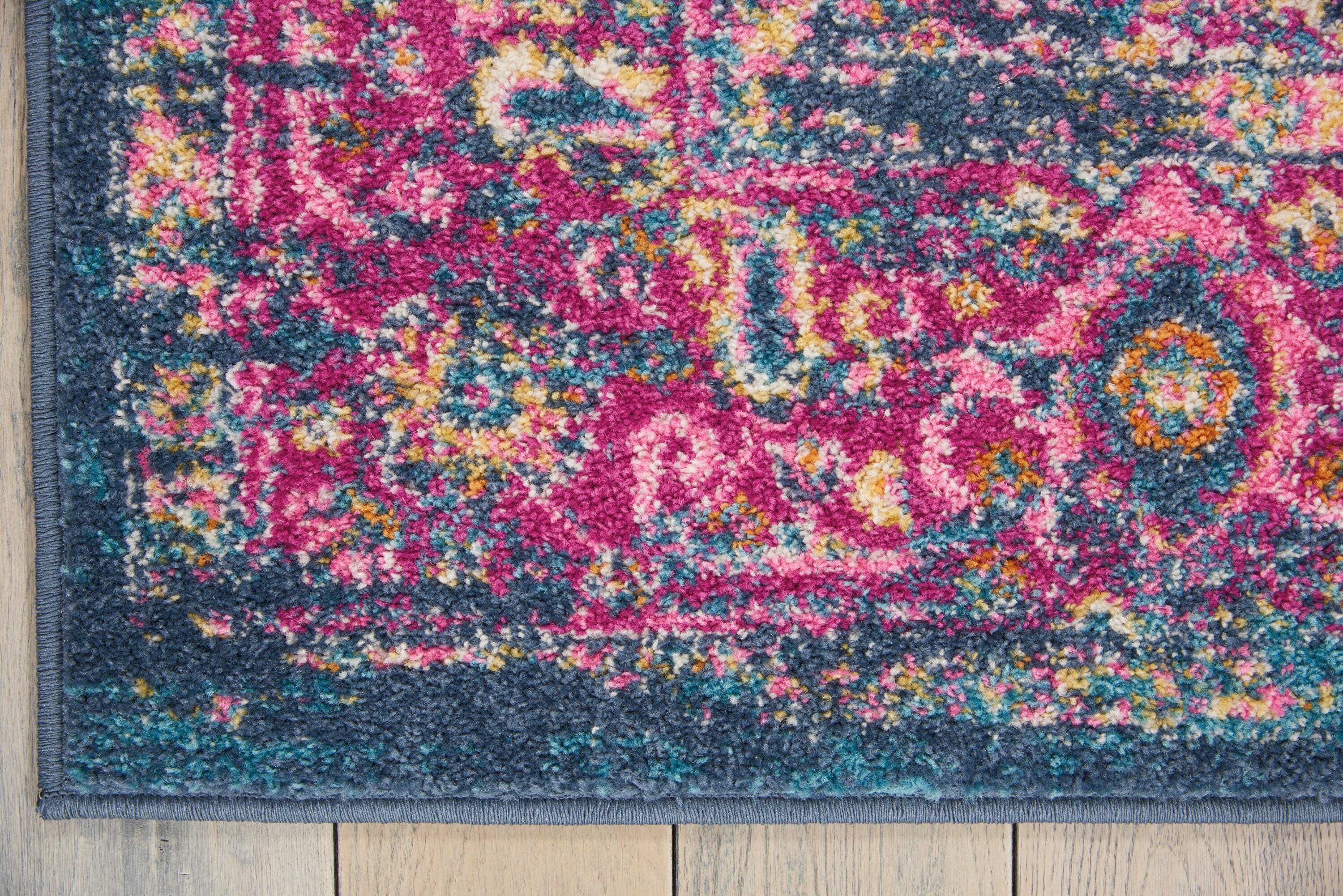 Handmade Blue Floral Synthetic 4' x 6' Reversible Rug
