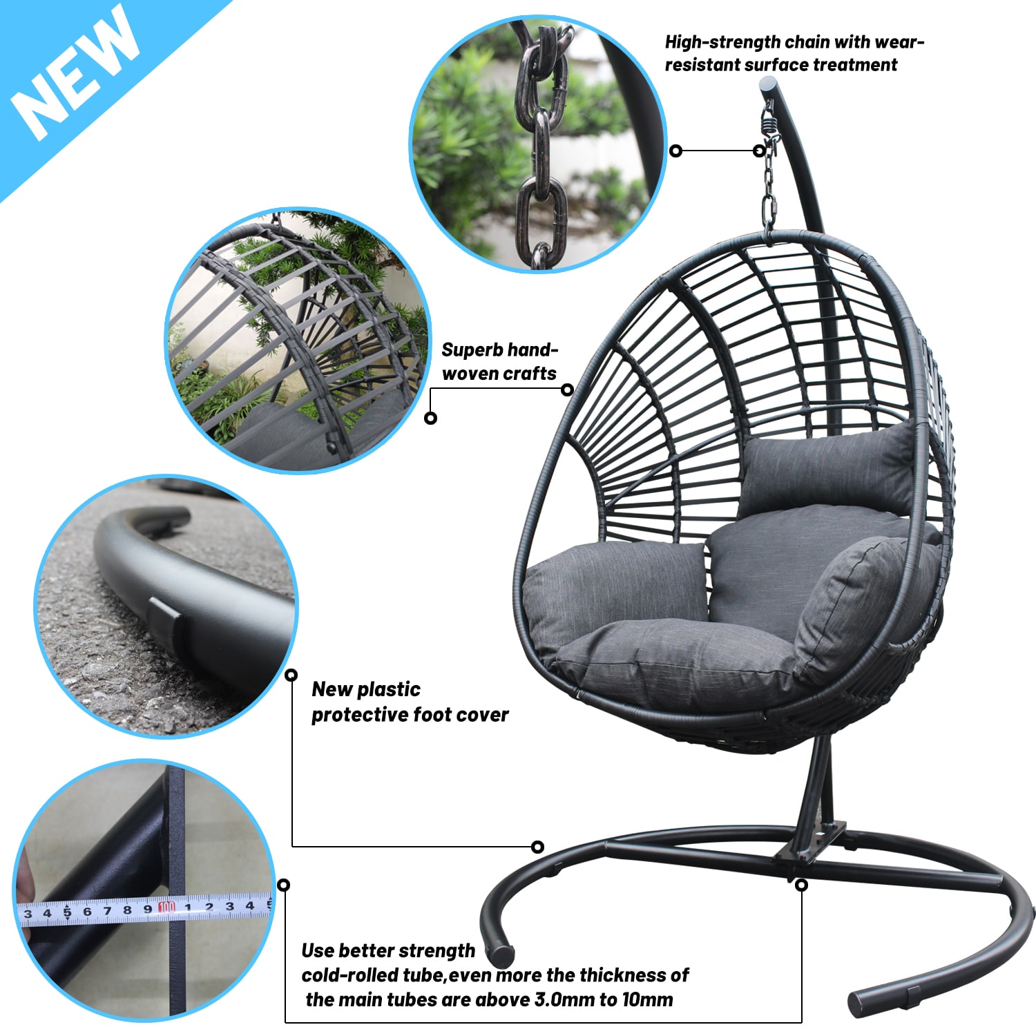 Opa Nautisch Bek CASAINC Swing Chair Black Metal Frame Swivel Conversation Chair(s) with  Gray Cushioned Seat in the Patio Chairs department at Lowes.com