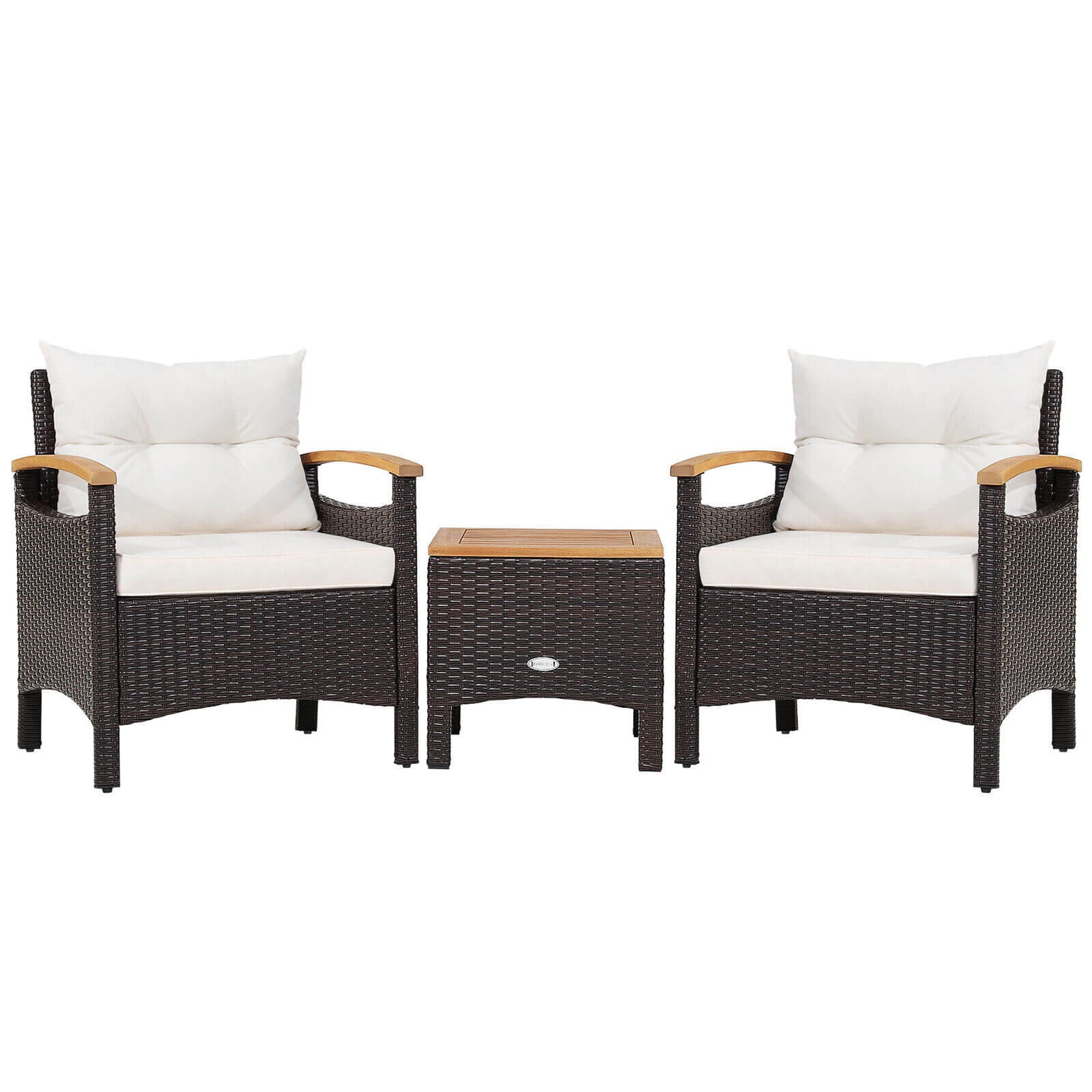 Clihome CL-70448 3 -Piece Rattan Patio Conversation Set with Off-white Cushions