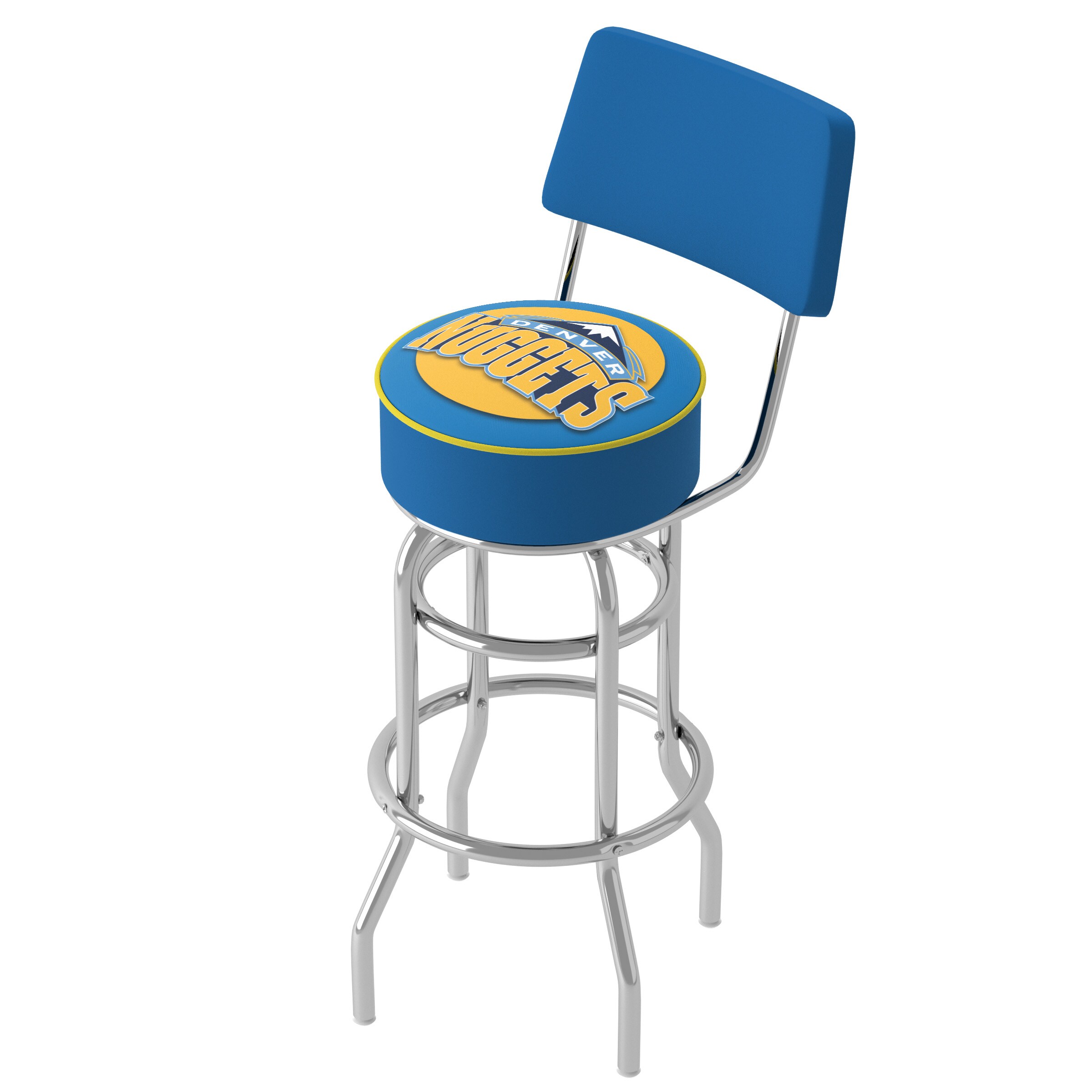 Trademark Gameroom NBA1100-DN Denver Nuggets Bar Stools with Backs Chrome 31.0-in H Bar height Round seat Swivel Metal Bar Stool and Back