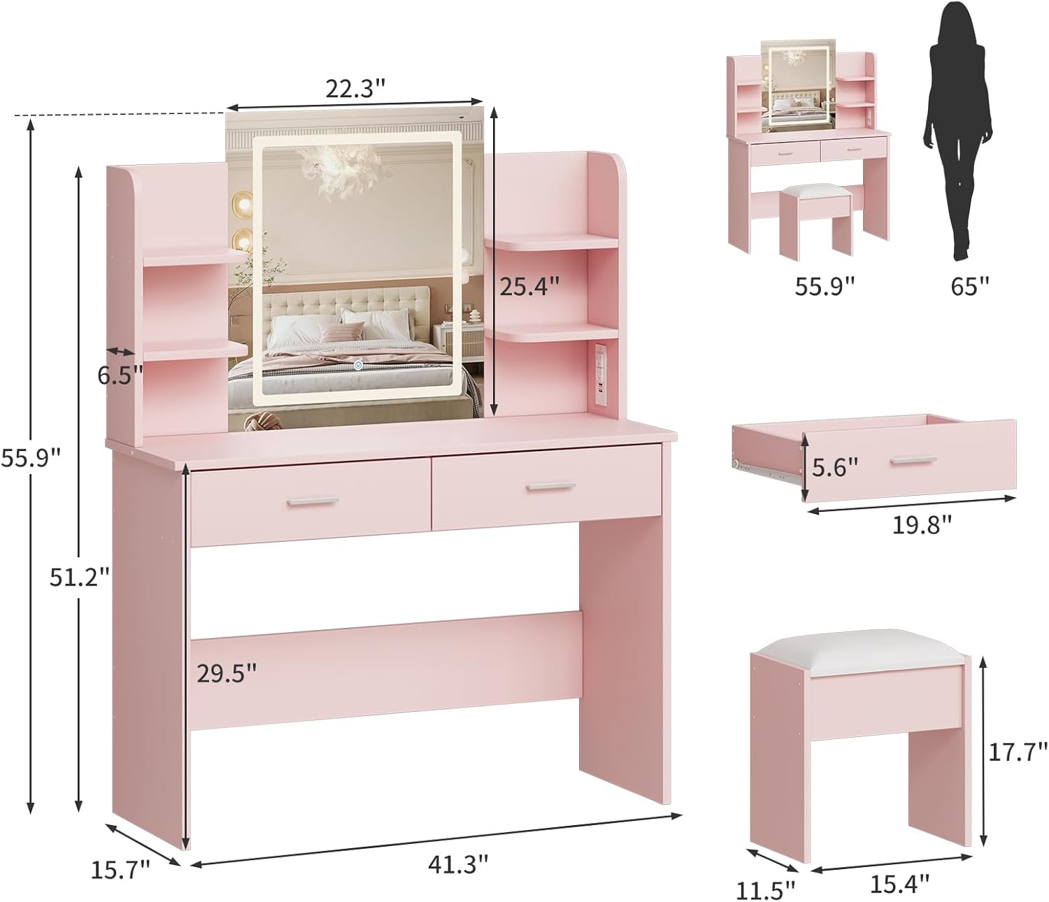 Qeetex LHF-SZT-PHO-14CNR6QR Bedroom-Vanities - View #2