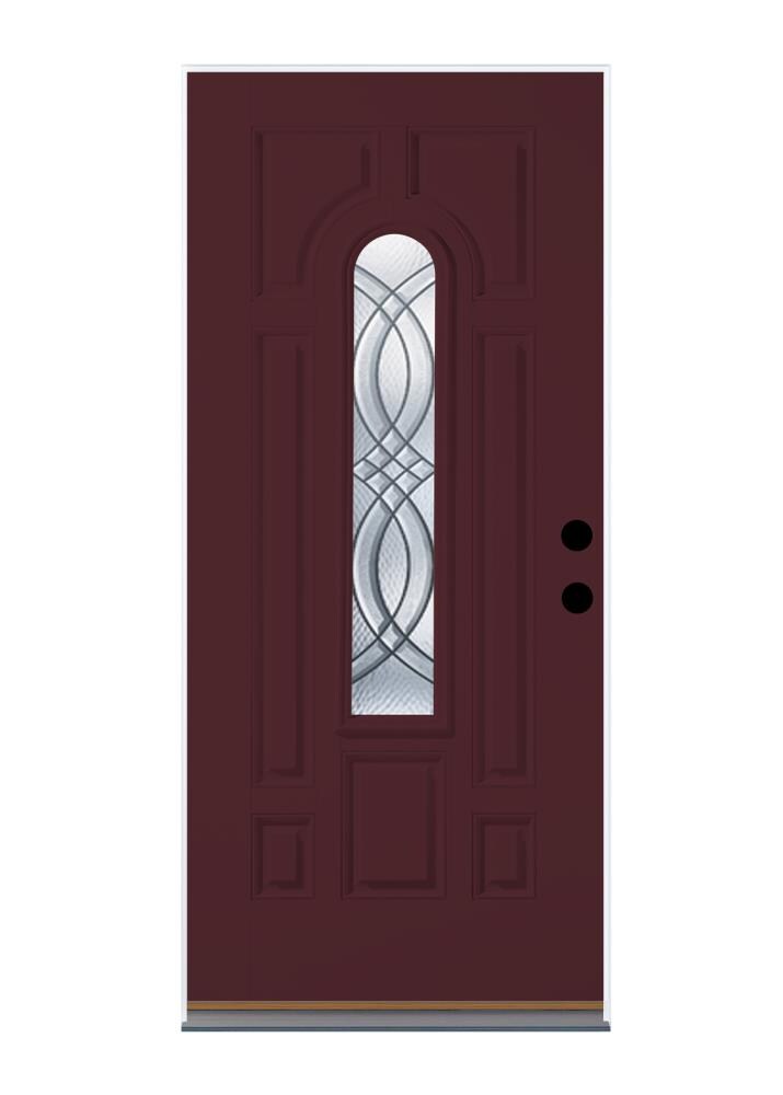 Therma-Tru Benchmark Doors BS28D8CRCATCZLN TerraCourt 32-in x 80-in Fiberglass Center Arch Lite Left-Hand Inswing Cranberry Painted Front Door Insulating Core