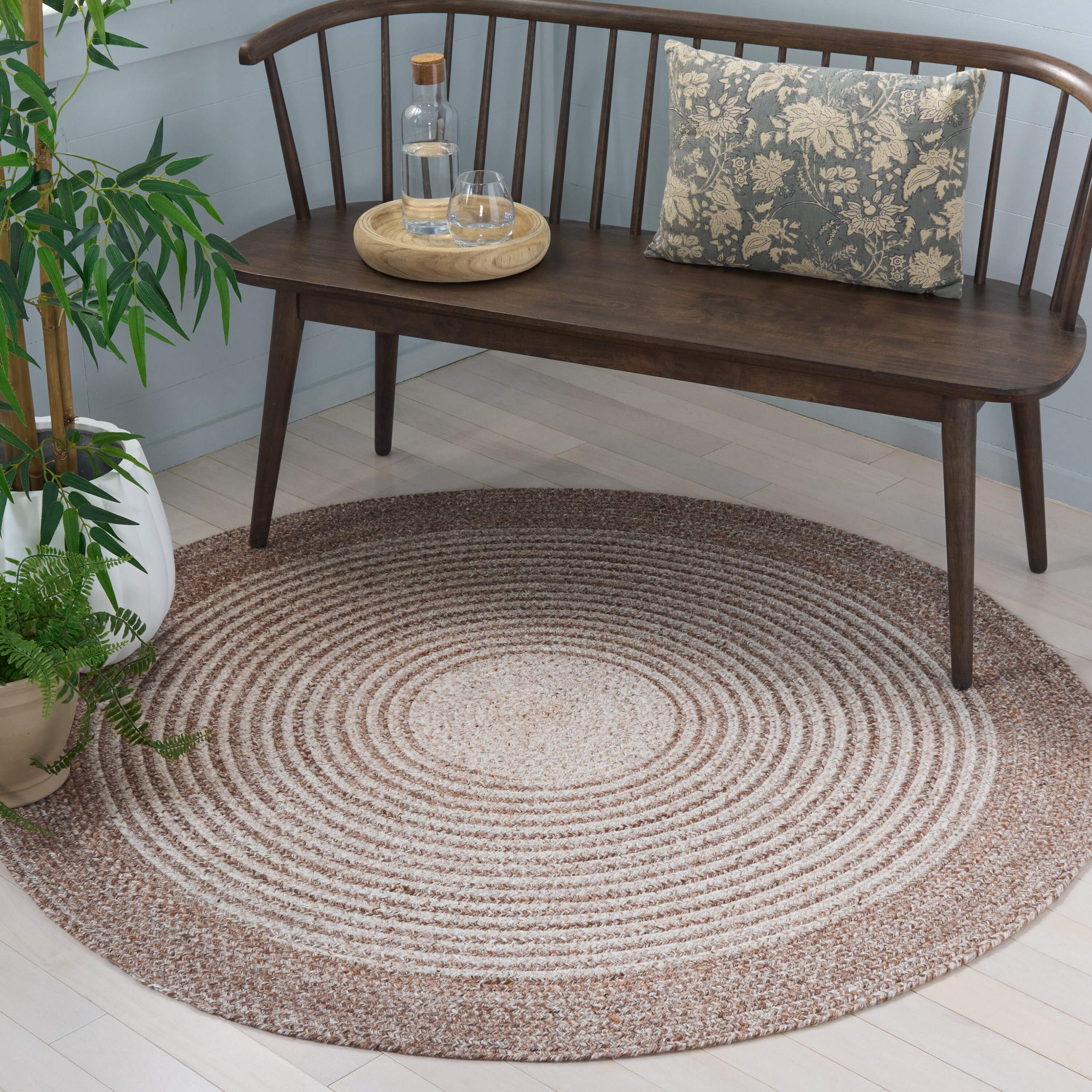  Braided 809 Taupe Country Floral 6ft x 6ft Round Rug