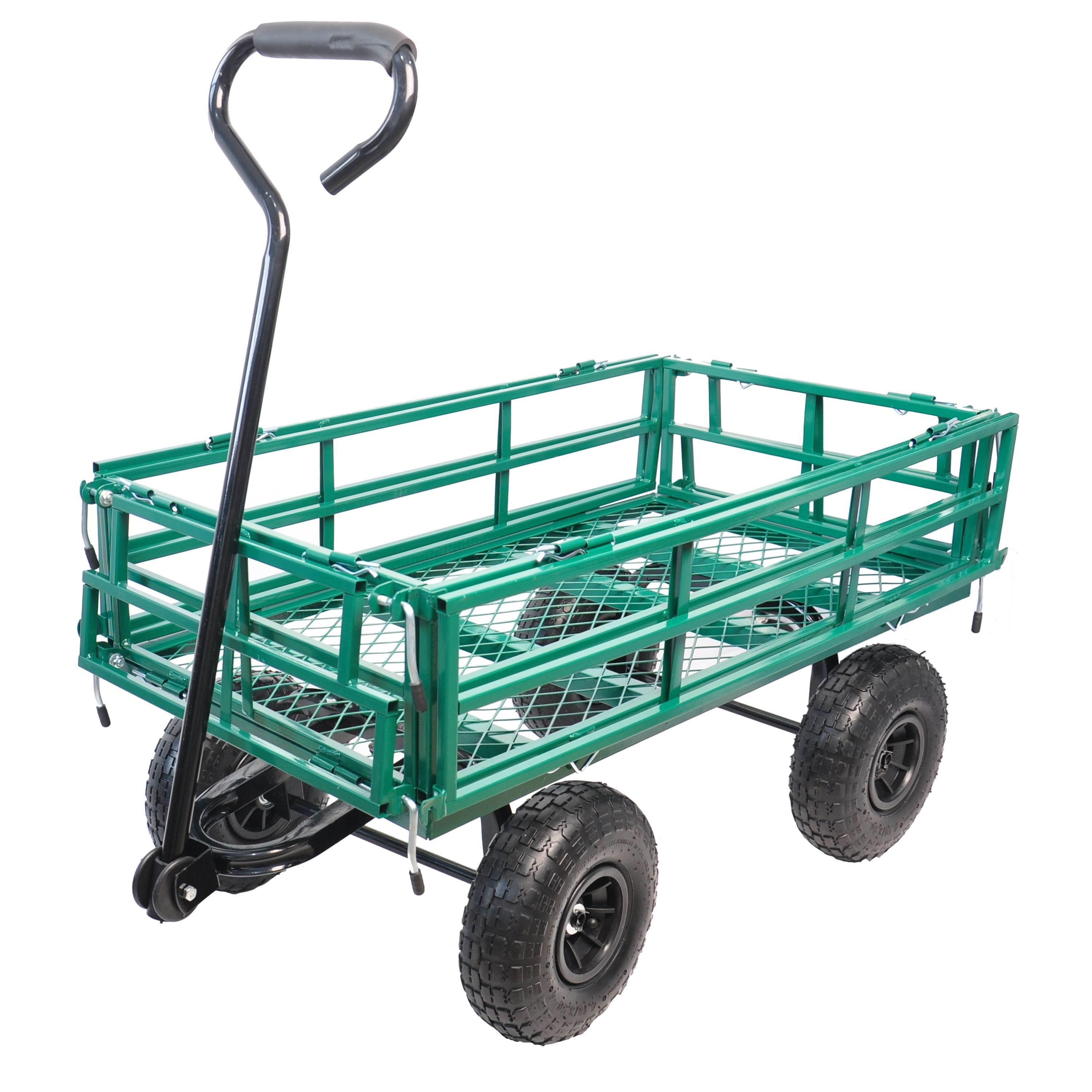 Miki Shinly Heavy-Duty Green Steel Garden Cart with 550 lbs. Weight ...