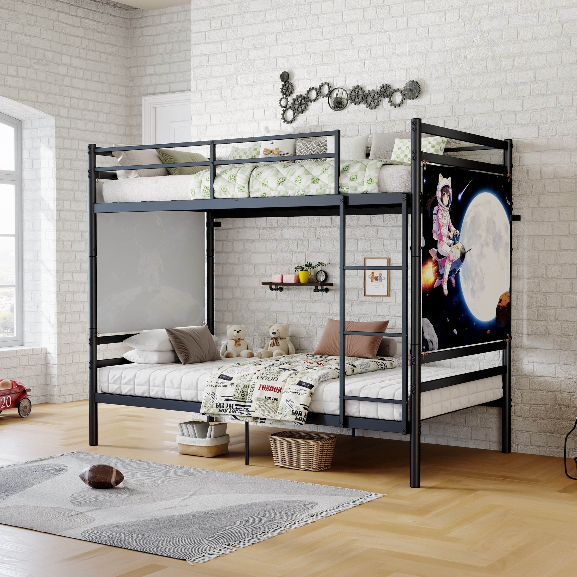 Horizons Prime Twin Over Twin Black Metal Bunk Bed with Ladder and High Guardrail for Noise Free Sleep
