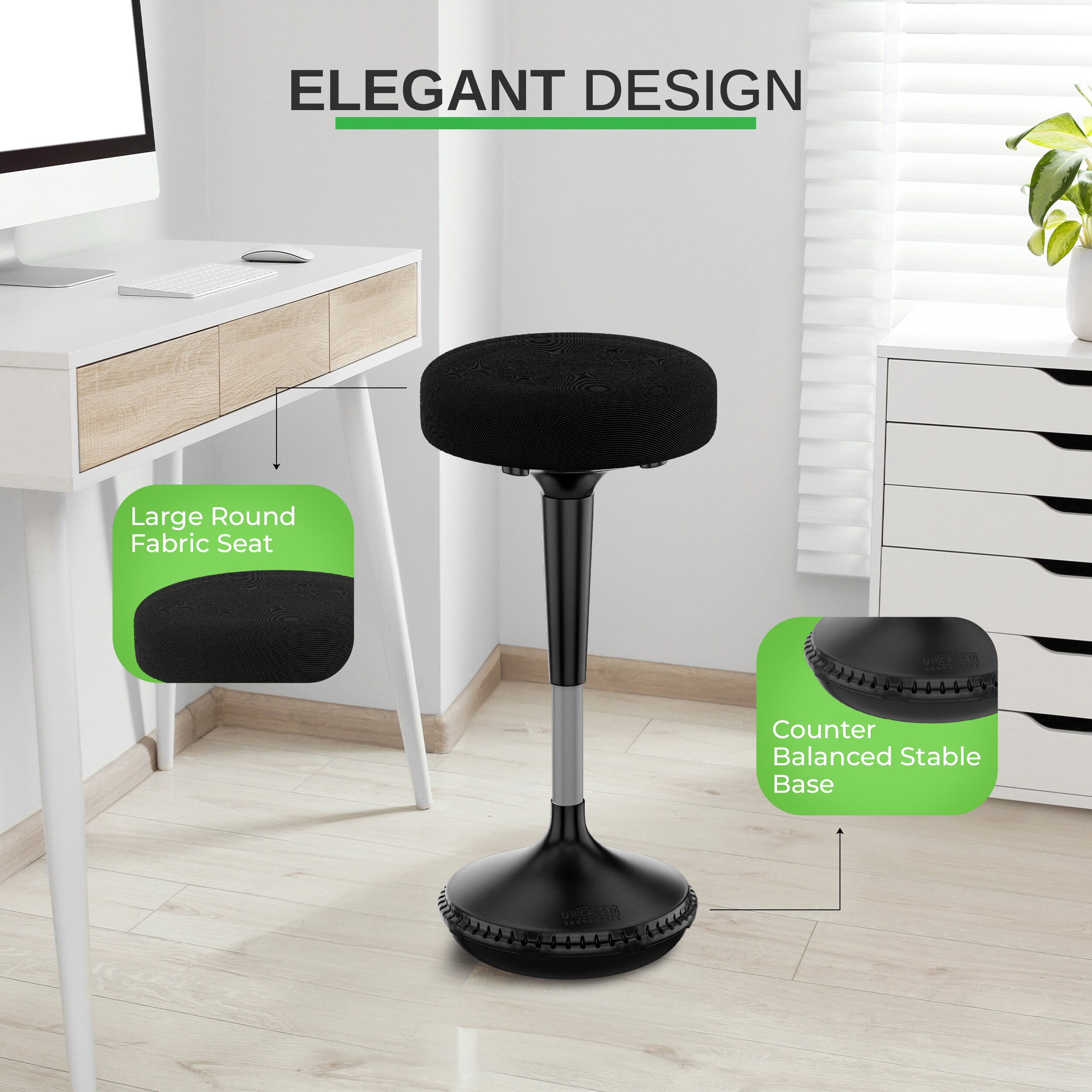 Adjustable Black Fabric Swivel Saddle Stool for Office and Home