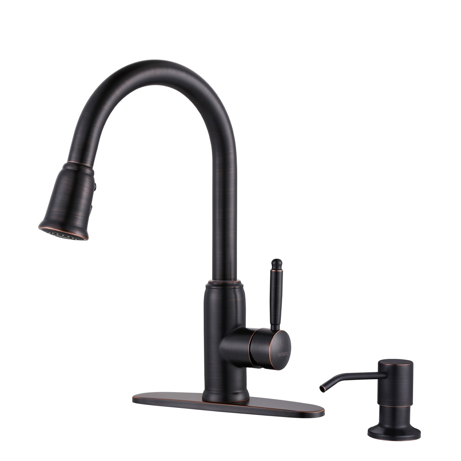 WOWOW Oil Rubbed Bronze Single Handle Pull-down Kitchen Faucet With ...