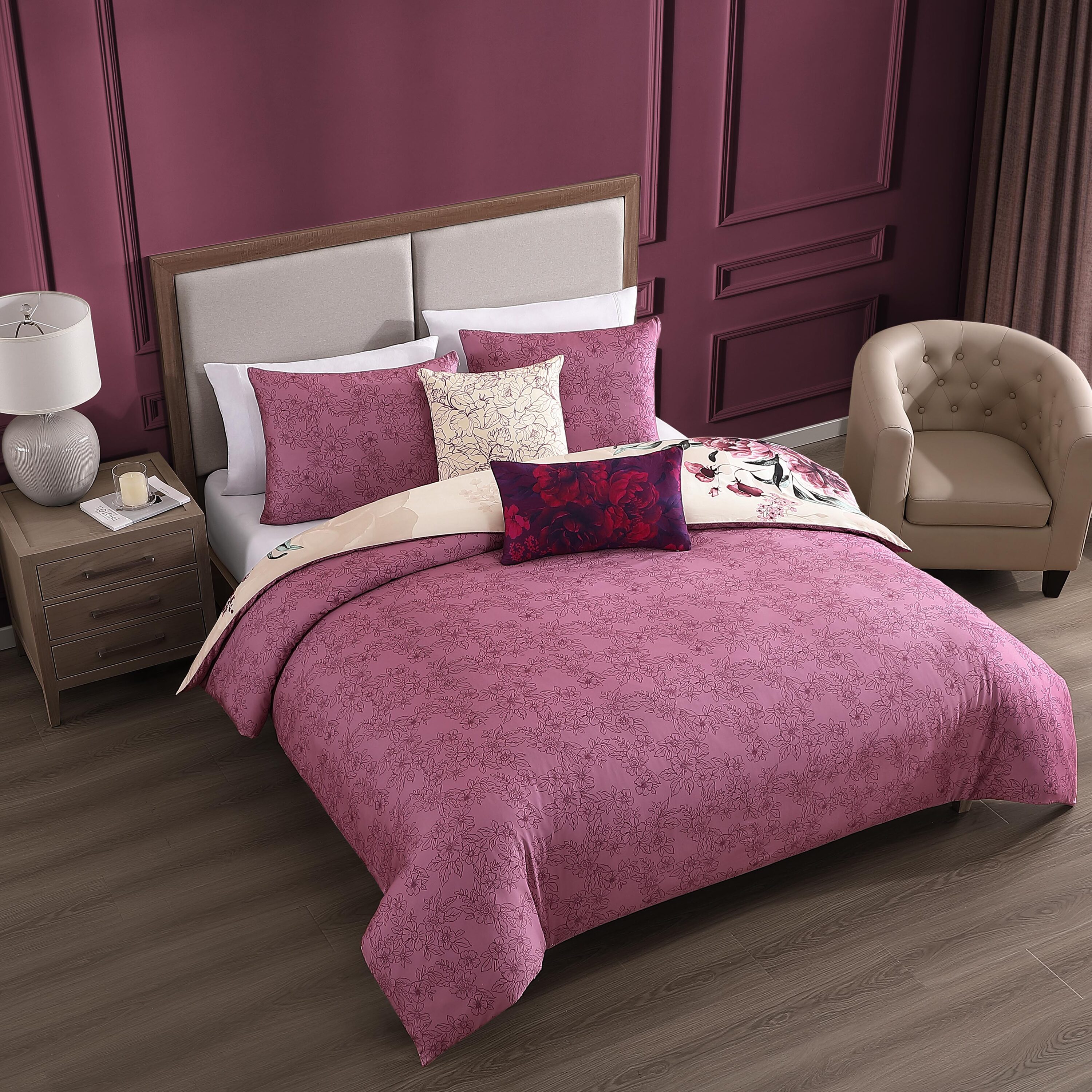 Plum Haze Queen Cotton Sateen Reversible Comforter Set