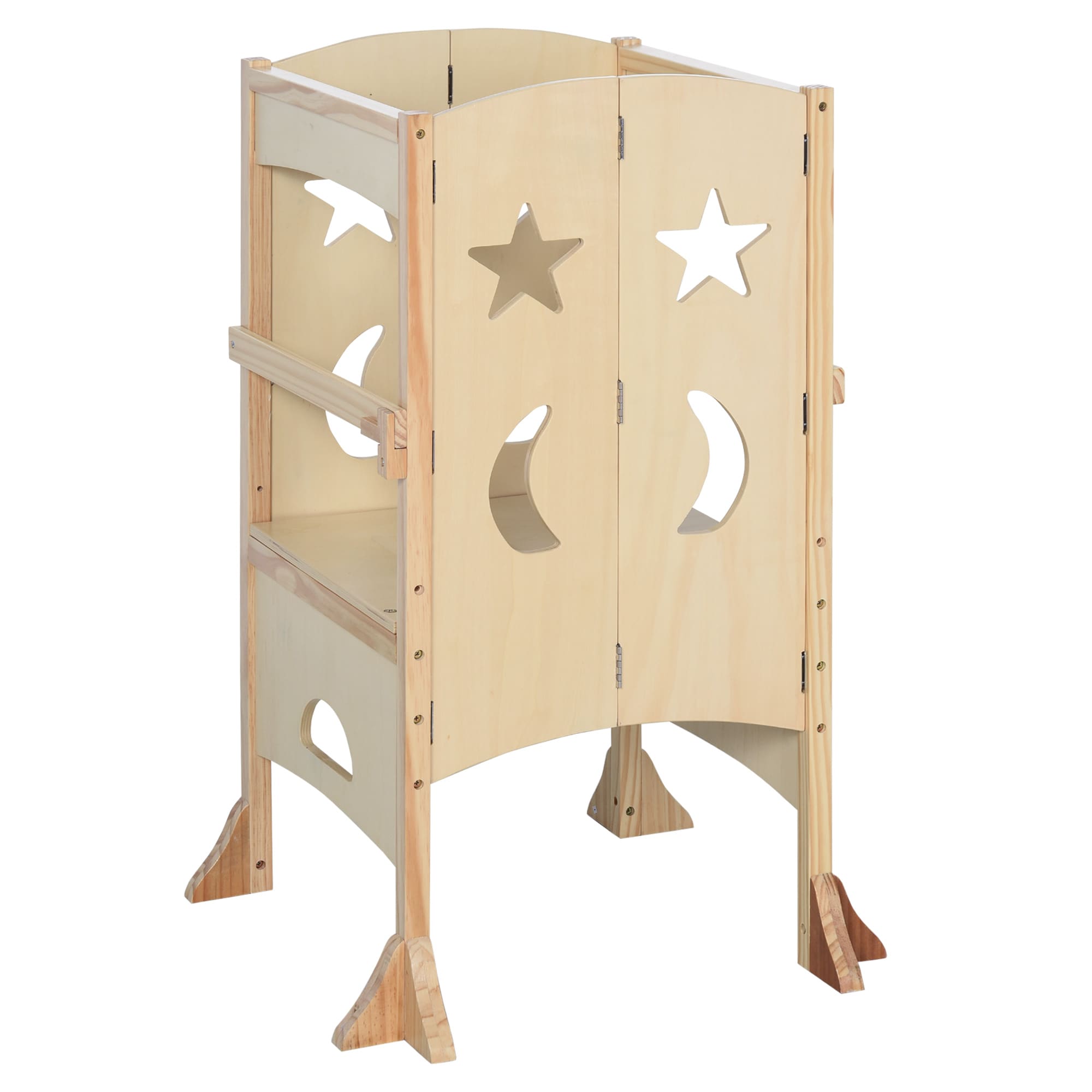 LOVMOR Wooden Kids Kitchen Step Stool Foldable Toddler Tower Safety Rail Natural Wood #SF-WO-W2225P154789