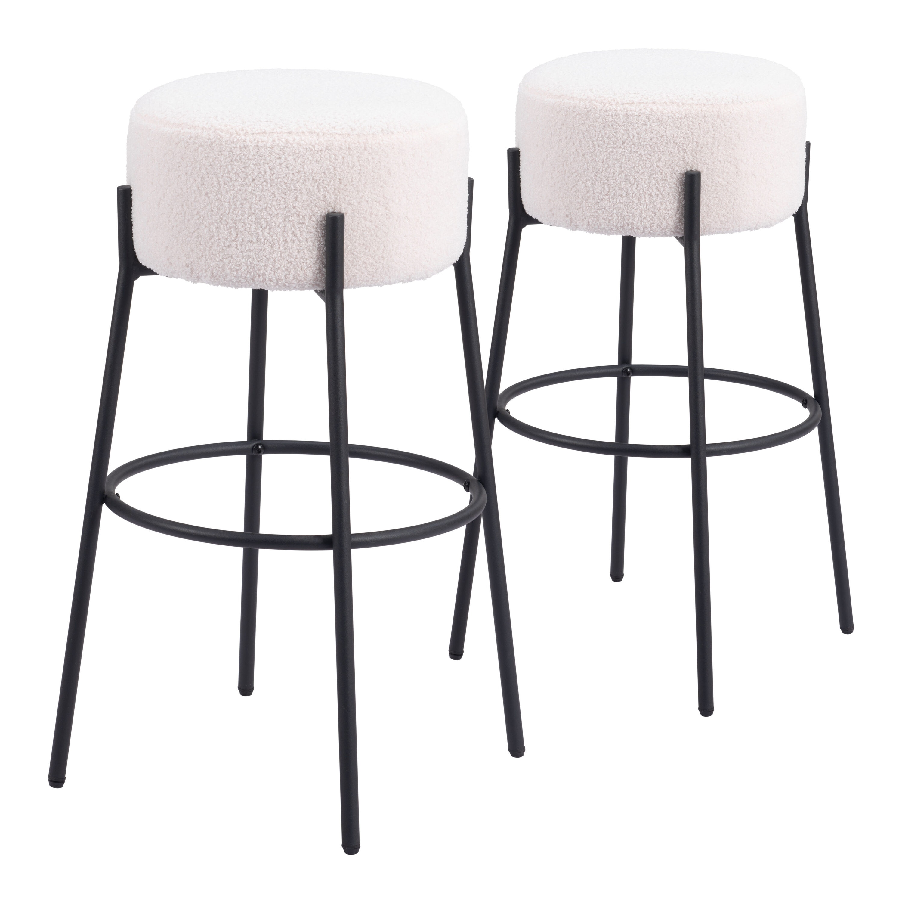 ZUO 109742 Set of 2 Ivory 30.7-in H Bar height (28-in to 33-in) Bucket Seat Upholstered Wood Bar Stool