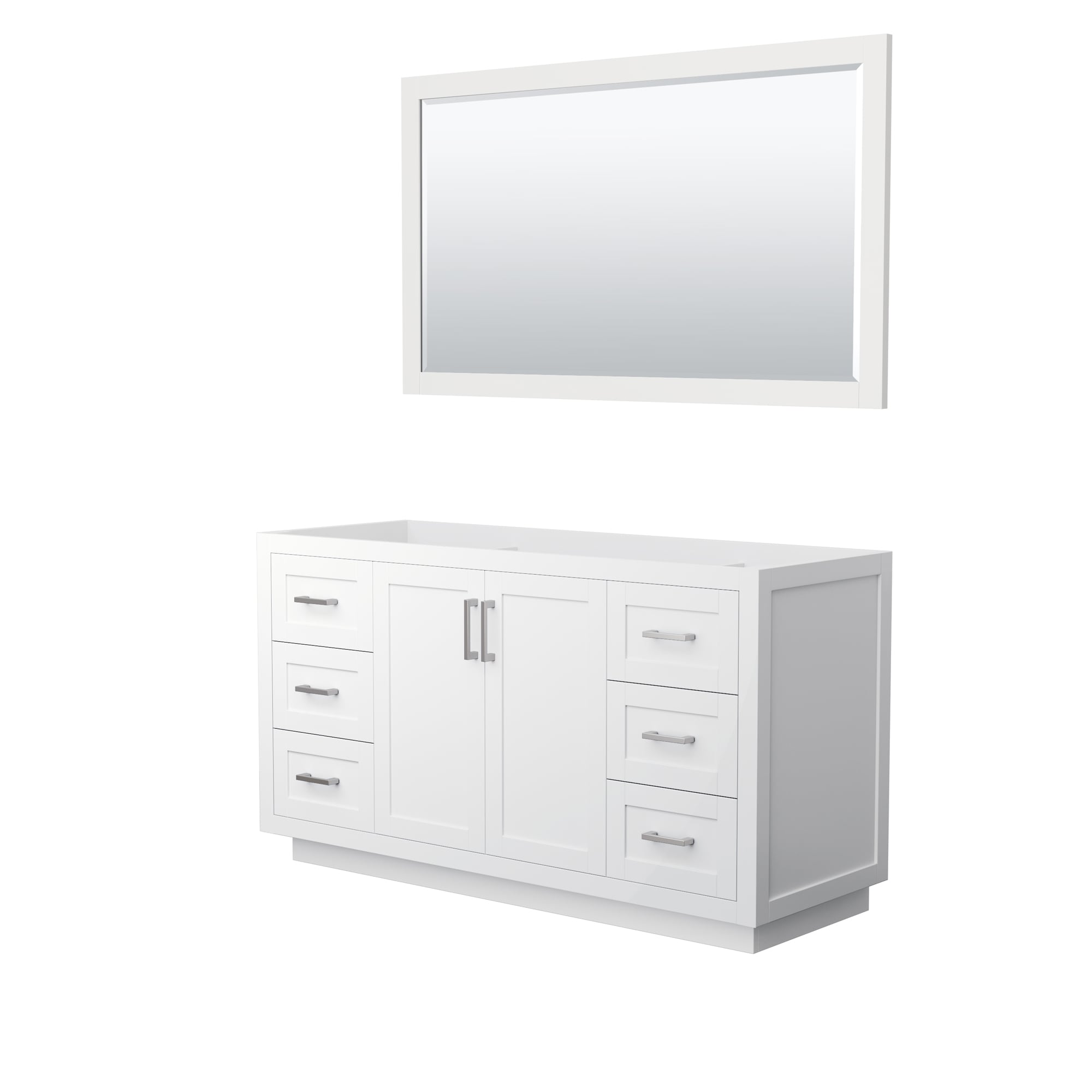 Wyndham Collection WCF292960SWHCXSXXM58 Miranda 60-in White with Brushed Nickel Trim Bathroom Vanity Base Cabinet without Top (Mirror Included)