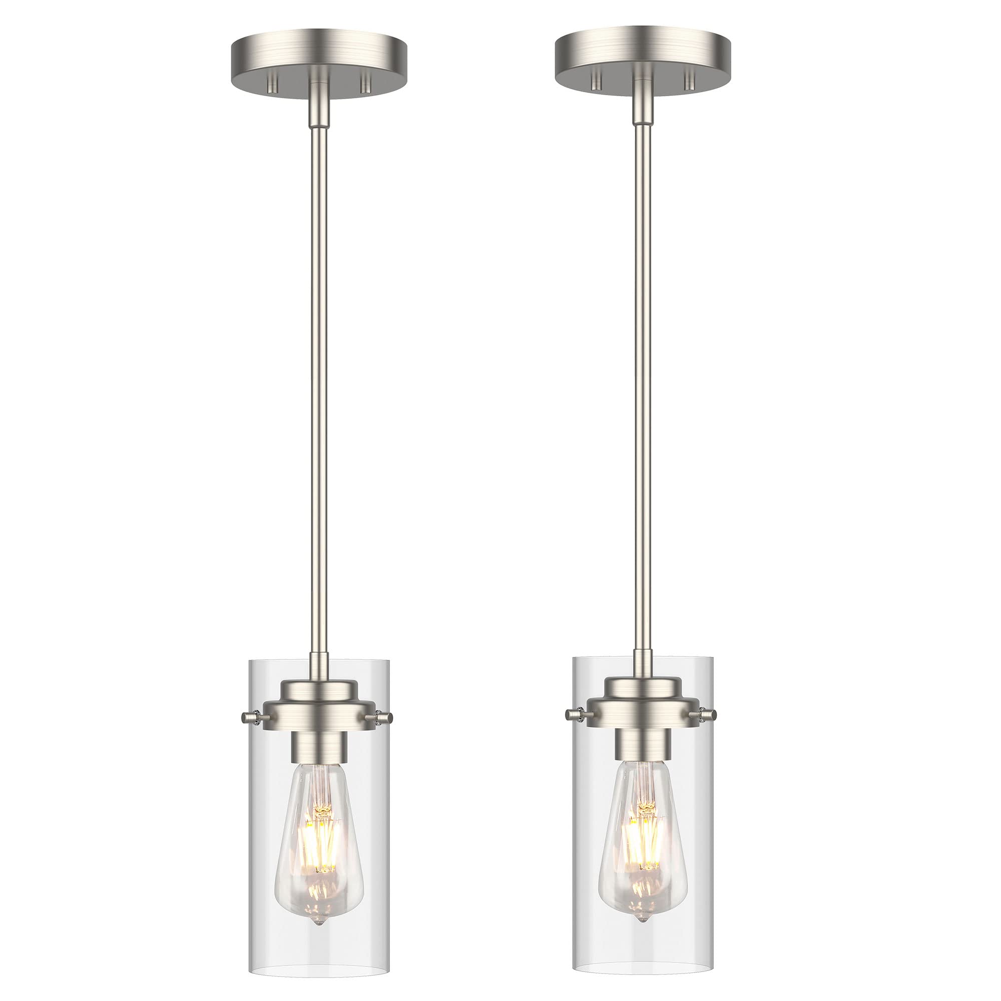 Aoibox  Farmhouse Pendant Light 2 Pack Kitchen Island Ceiling Hanging Fixture Brushed Nickel Clear Glass Shade