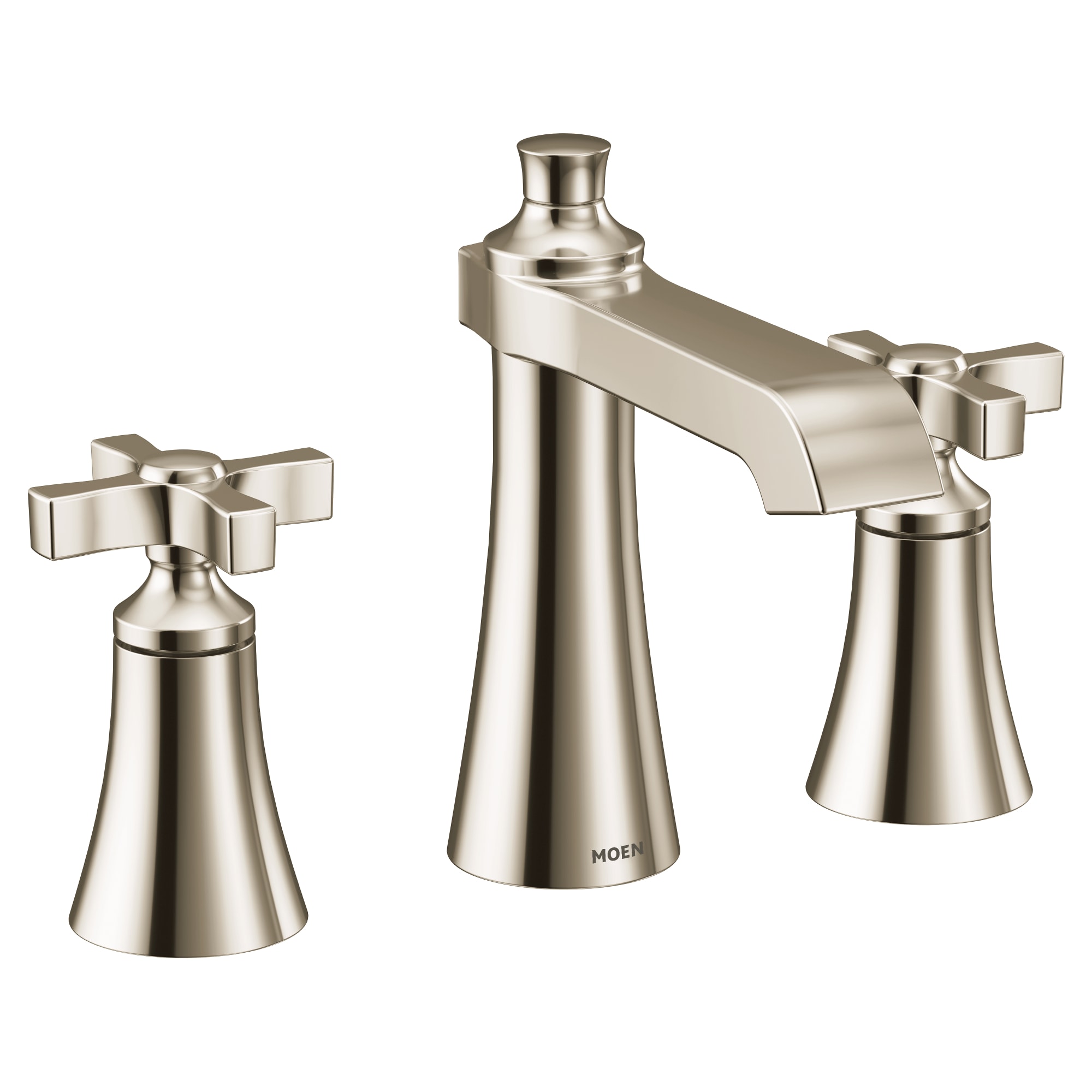 Moen TS6985NL Flara Polished Nickel Widespread 2-handle WaterSense Low-arc Residential Handle Bathroom Sink Faucet with Drain