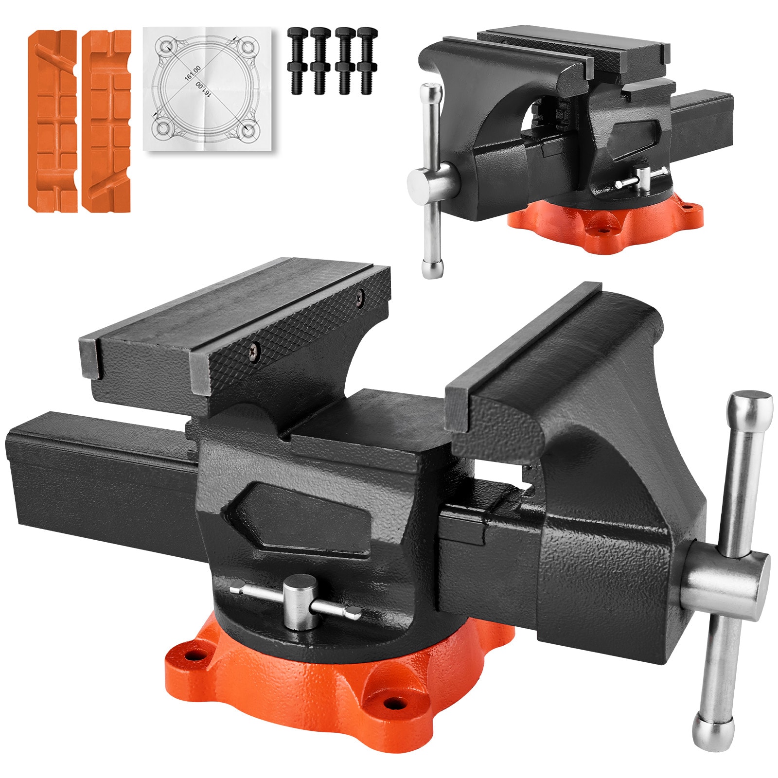 Mecale 8 in Bench Vise 360 Degree Swivel with Pipe Jaws and Anvil 11.5 in Reverse Opening Black